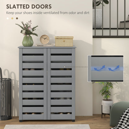 Shoe Storage Cabinet, Shoe Cabinet with 2 Slatted Doors for 15 Pairs of Shoes, Dark Grey Shoe Storage Cabinets & Racks   at Gallery Canada