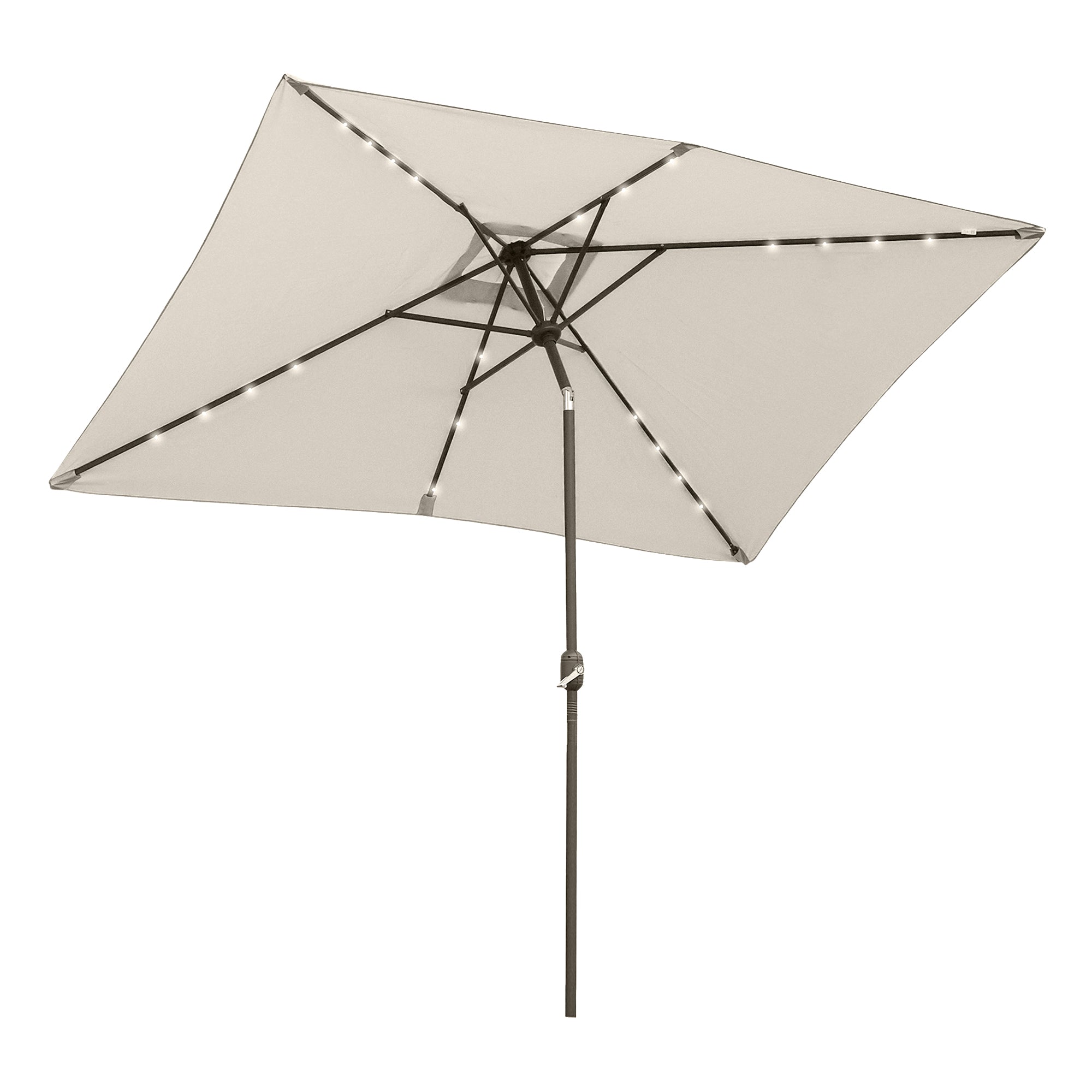 6' x 10' Patio Umbrella with 22 LED Solar Lights and Tilt, Rectangular Outdoor Table Umbrella with Crank, Beige Sun Umbrellas at Gallery Canada