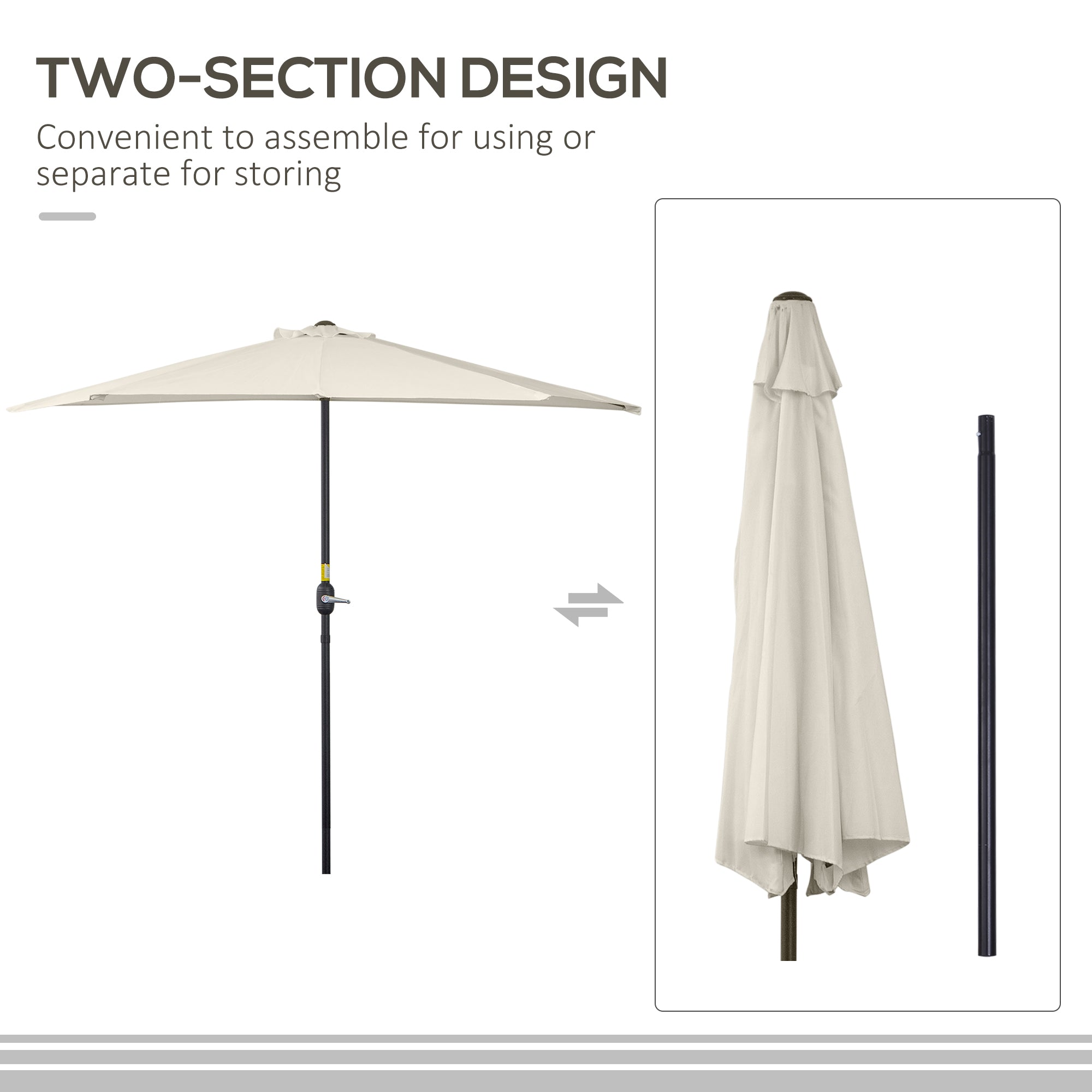 9.8ft Half Umbrella Semi Round Patio Parasol with Crank Handle, Top Vent for Garden, Balcony- NO BASE INCLUDED, Cream Sun Umbrellas   at Gallery Canada