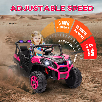 2 Seater 24V Electric Car for Kids w/ Remote Control, 3 Speed, LED Lights, Music, Horn, Spring Suspension, Pink Electric Toy Cars   at Gallery Canada