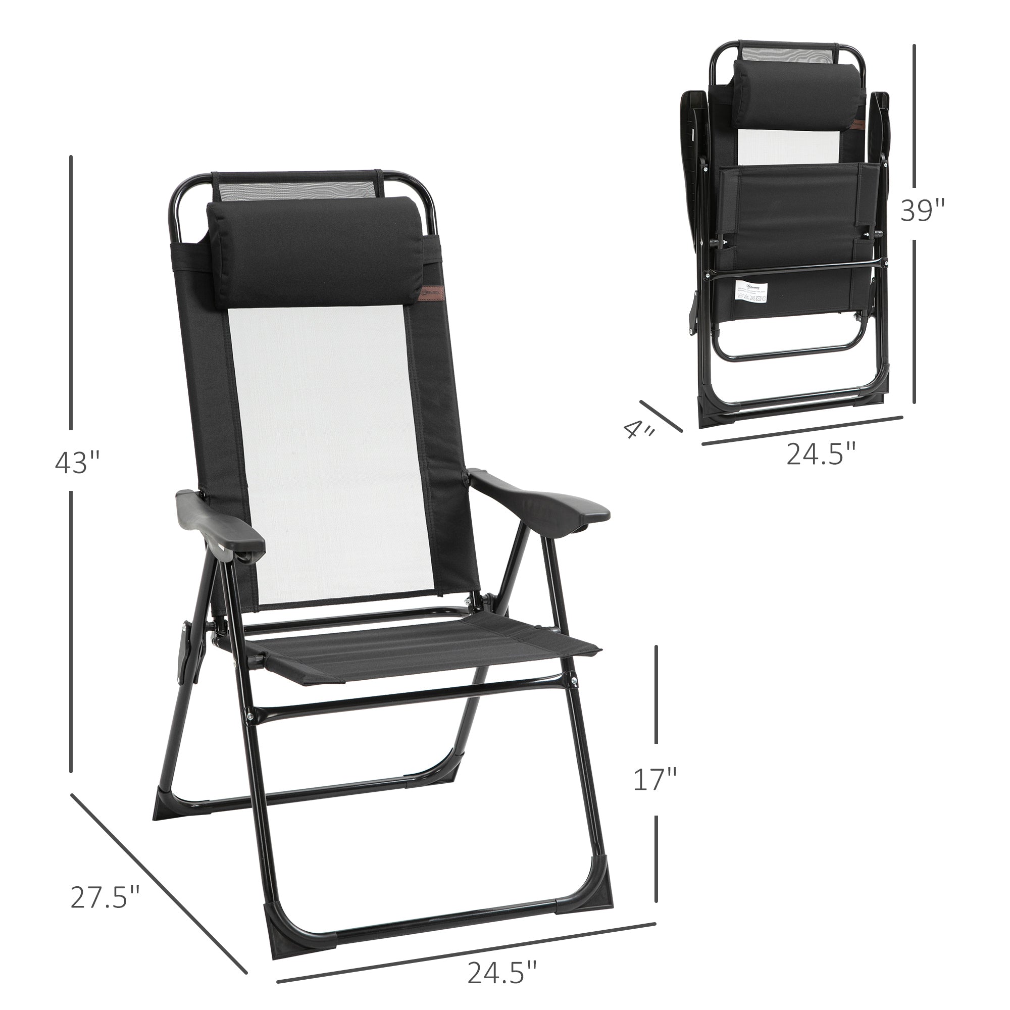 Set of 4 Camping Chairs, Outdoor Folding Lounge Chair Set with 5 Level Adjustable Backrest, Removable Headrest, Armrest for Camping, Backyard, Black Patio Chairs at Gallery Canada