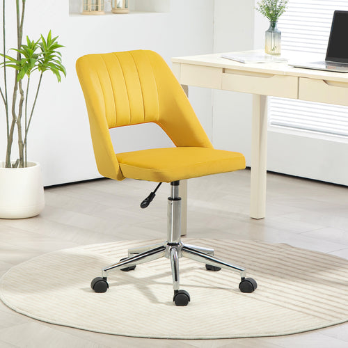 Mid Back Office Chair Velvet Fabric Swivel Scallop Shape Computer Desk Chair, Yellow