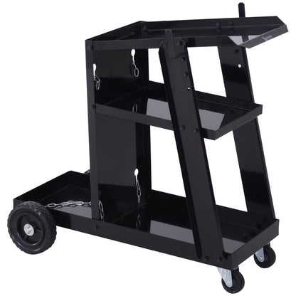 3 Tier Welding Cart Welder Trolley Garage Welding/Plasma Cutter Cart for Tanks Gas Bottles w/ Safety Chain Black Tool Organizers Black  at Gallery Canada