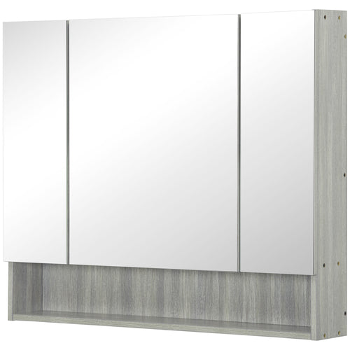 Wall Mounted Bathroom Medicine Cabinet with Mirror and Adjustable Shelves, Grey