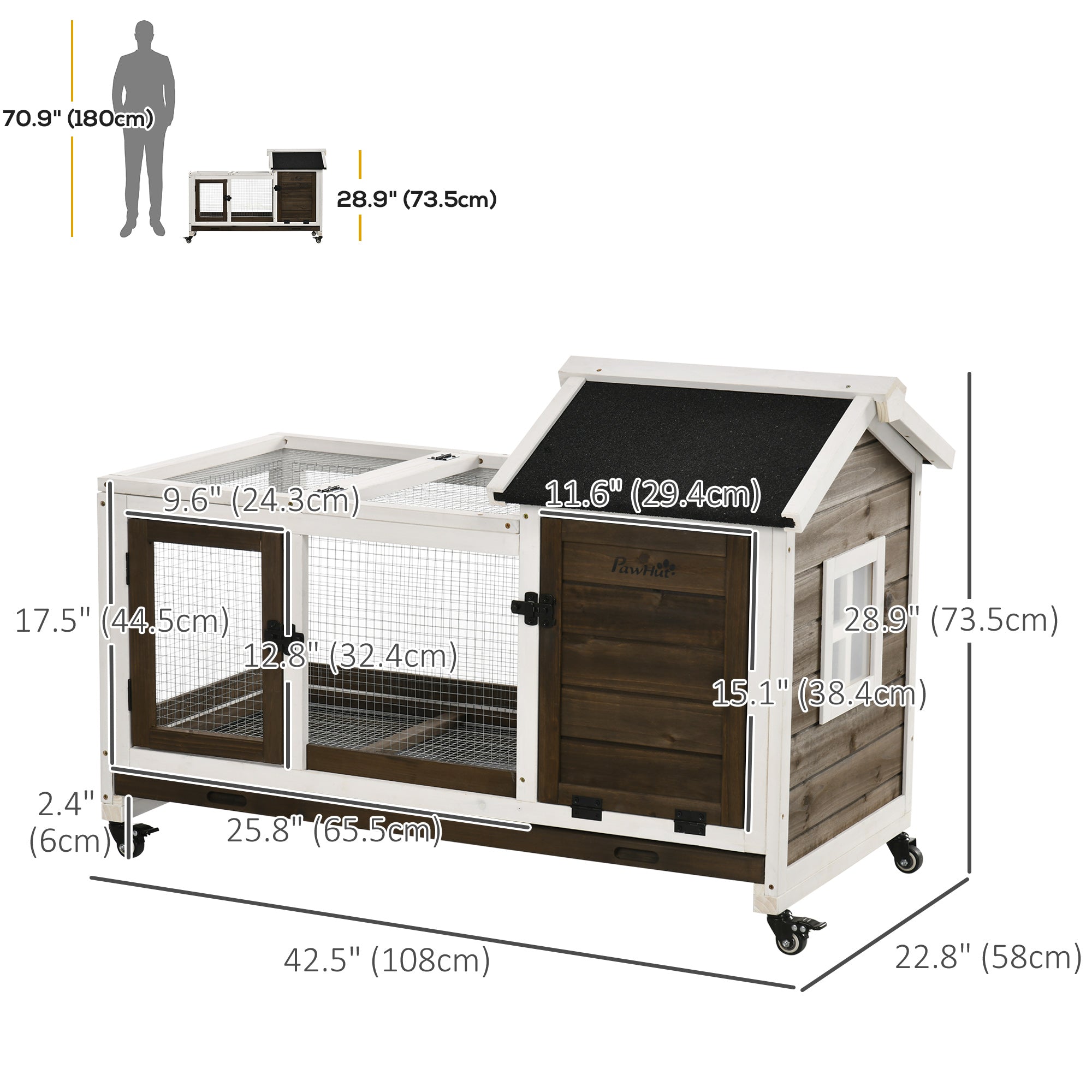 Rabbit Cage with Wheels, Ramp, Run, Tray for Indoor Outdoor, Suitable for Rabbit, Guinea Pig, Coffee Rabbit Hutch at Gallery Canada