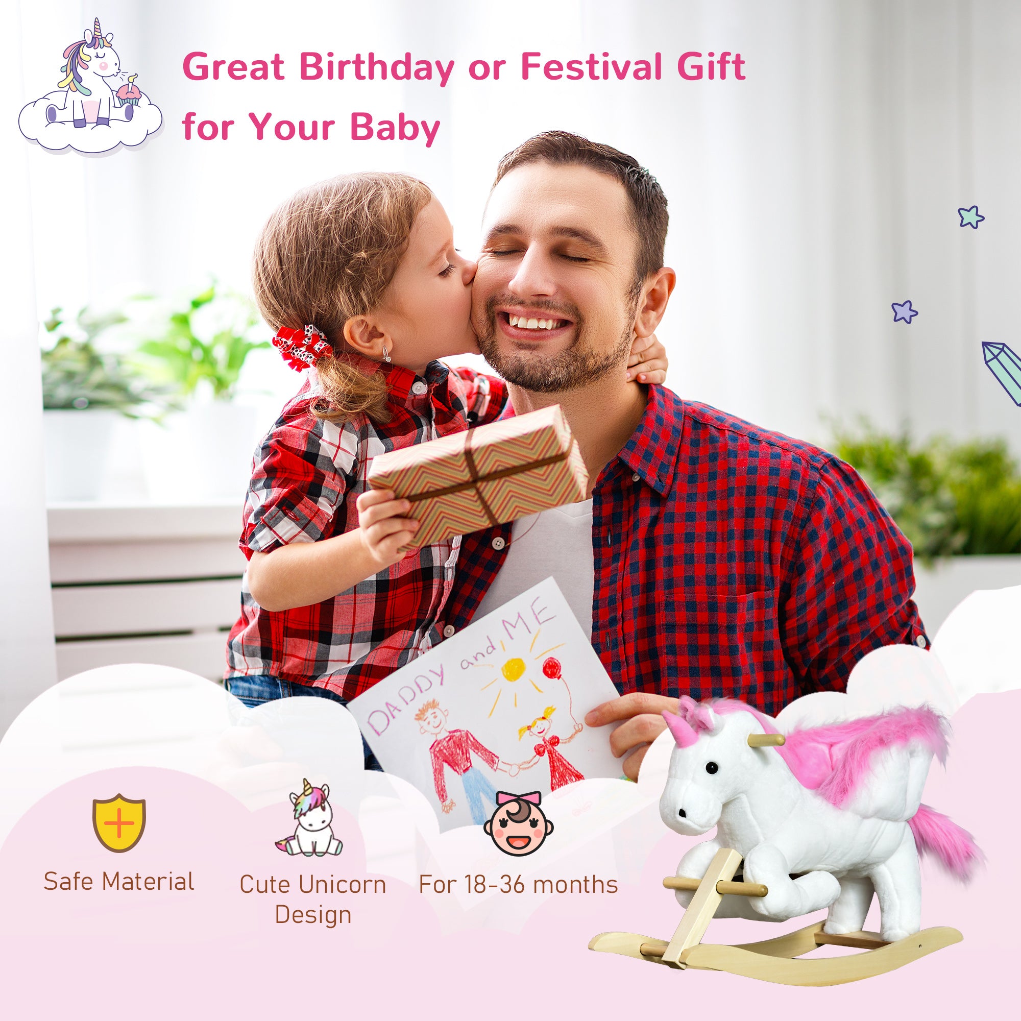 Kids Rocking Horse, Rocking Chair Nursery Plush Unicorn, Child Soft and Warm Ride on toy with Sing Along Song Pink Rocking Horses at Gallery Canada