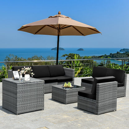 8 Piece Wicker Sofa Rattan Dinning Set Patio Furniture with Storage Table, Black Outdoor Sectionals   at Gallery Canada