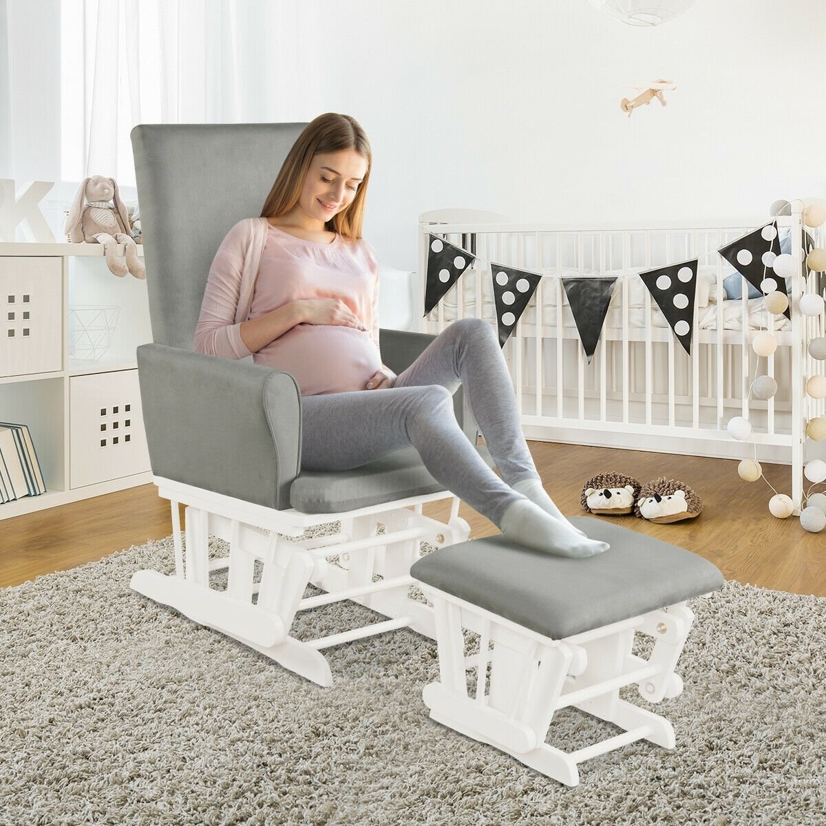 Baby Nursery Relax Rocker Rocking Chair Glider & Ottoman Set, Gray Recliners   at Gallery Canada