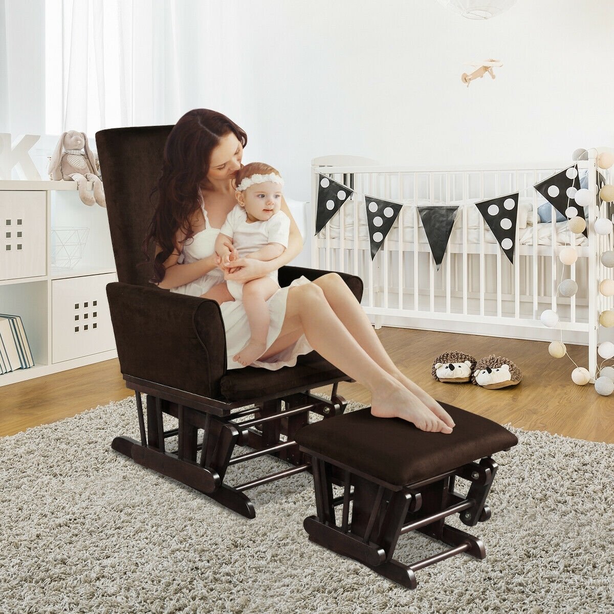 Baby Nursery Relax Rocker Rocking Chair Glider & Ottoman Set, Coffee - Gallery Canada