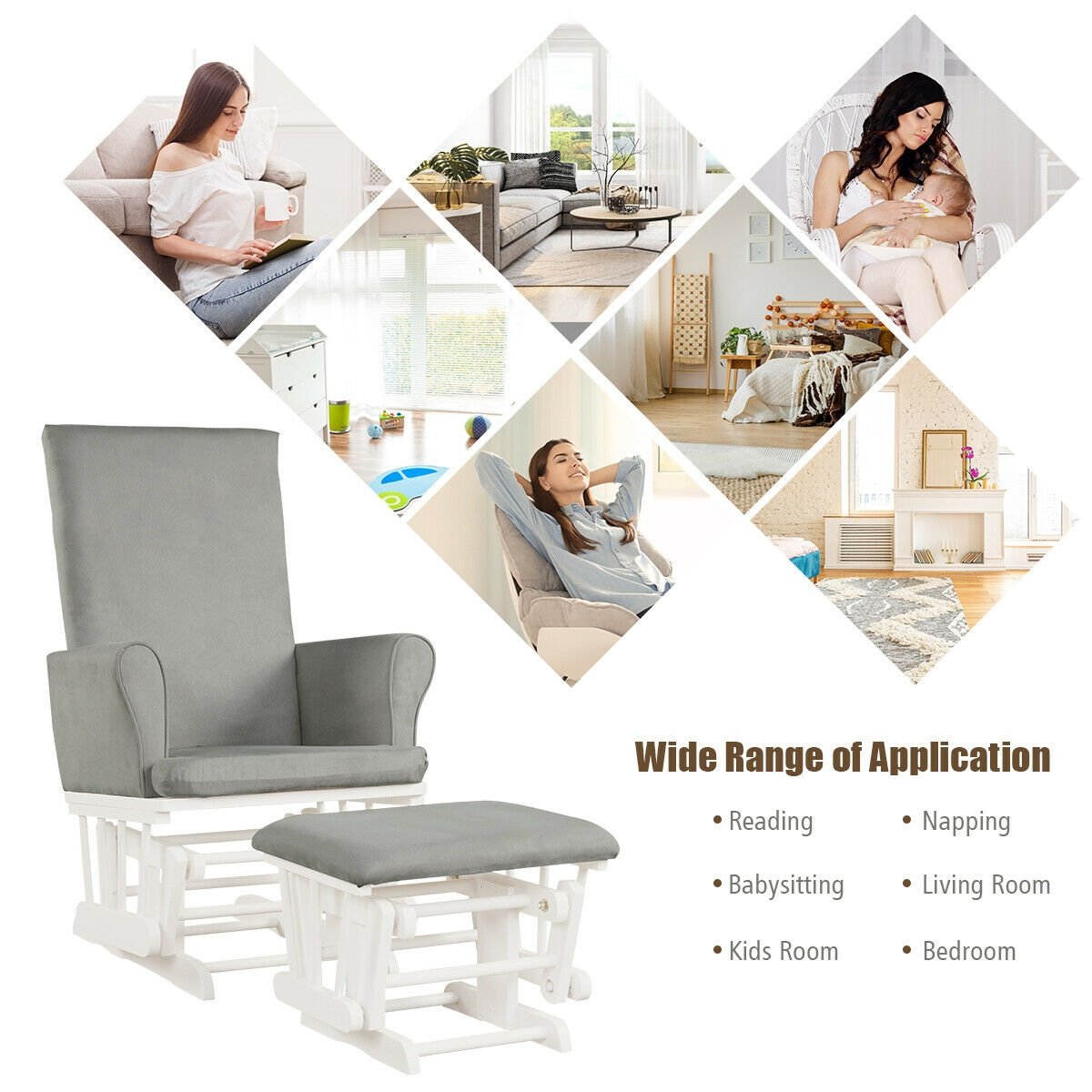 Baby Nursery Relax Rocker Rocking Chair Glider & Ottoman Set, Gray Recliners   at Gallery Canada