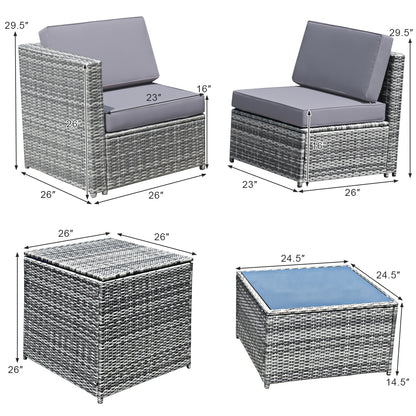 8 Pieces Wicker Sofa Rattan Dining Set Patio Furniture with Storage Table, Gray Outdoor Sectionals   at Gallery Canada