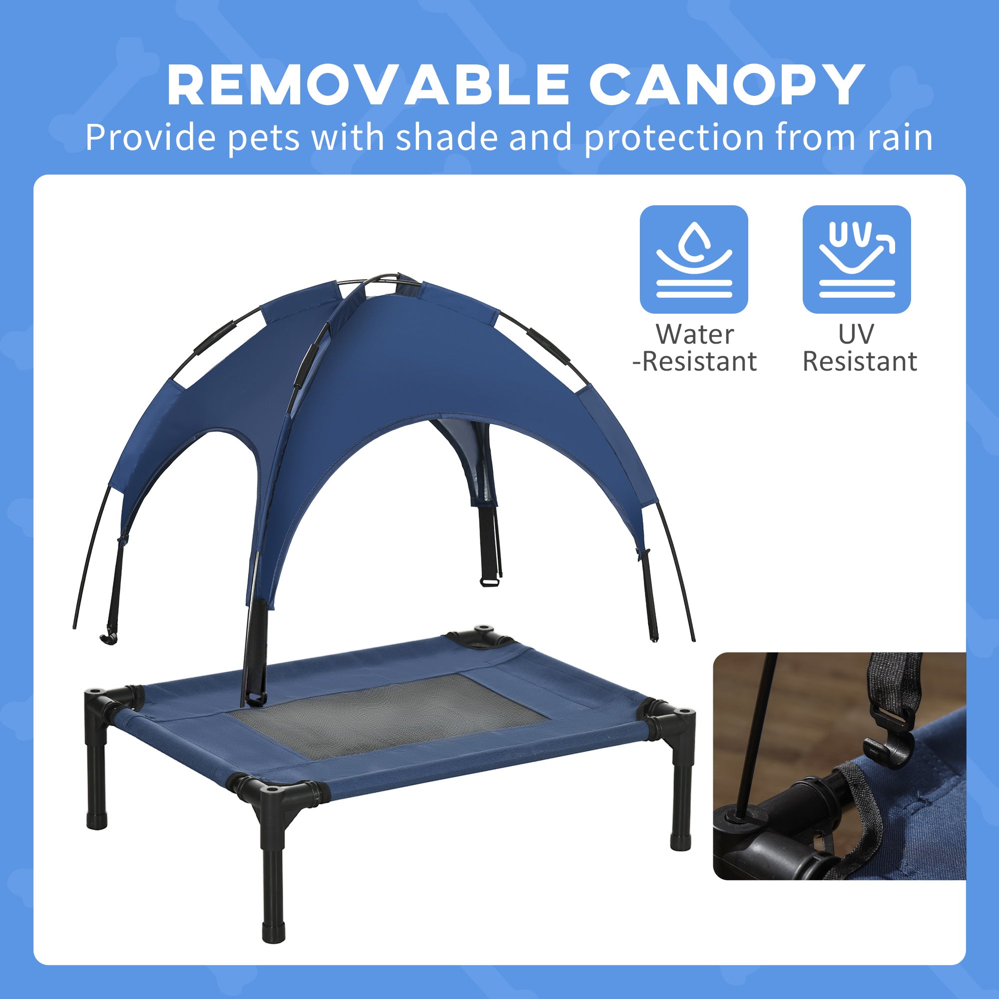 Elevated Cooling Pet Bed Portable Raised Dog Cot with Canopy for Small-Sized Dogs, Dark Blue Elevated Dog Beds   at Gallery Canada