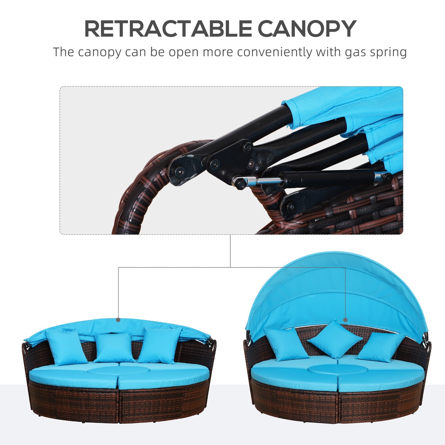 Outdoor Daybed with Retractable Canopy, PE Rattan Wicker Sofa Set, Light Blue Daybeds   at Gallery Canada