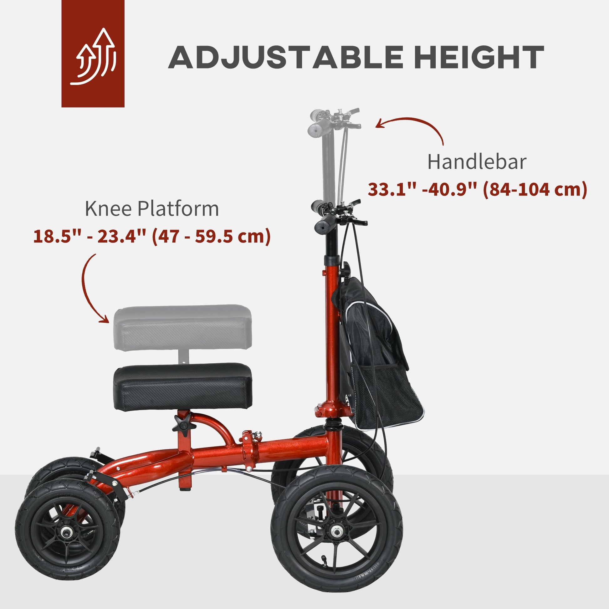 Adjustable Steerable Knee Walker, Foldable Knee Scooter with Rubber Wheels, Dual Brake, Crutch Alternative, Red Knee Walker & Wheelchair Ramps   at Gallery Canada