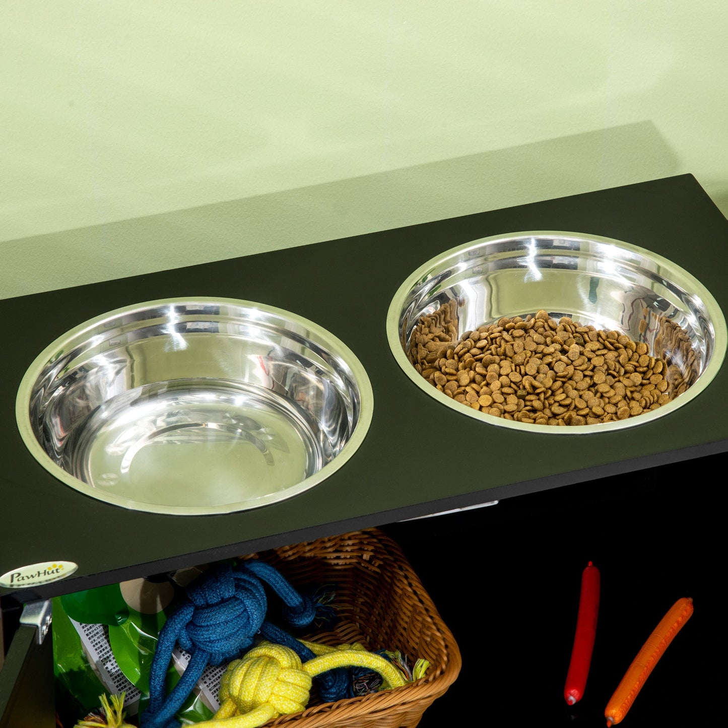 Elevated Dog Bowls for Large Dogs Pet Feeding Station with Stand, Storage, 2 Stainless Steel Food and Water Bowls, Black, 23.6" x 11.8" x 14" Dog Bowls   at Gallery Canada