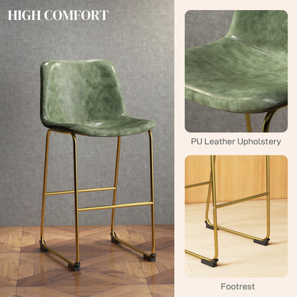 Bar Height Stools Set of 2, PU Leather Upholstered Stools for Kitchen Island, Modern Bar Chairs, Dark Green Bar Stools   at Gallery Canada