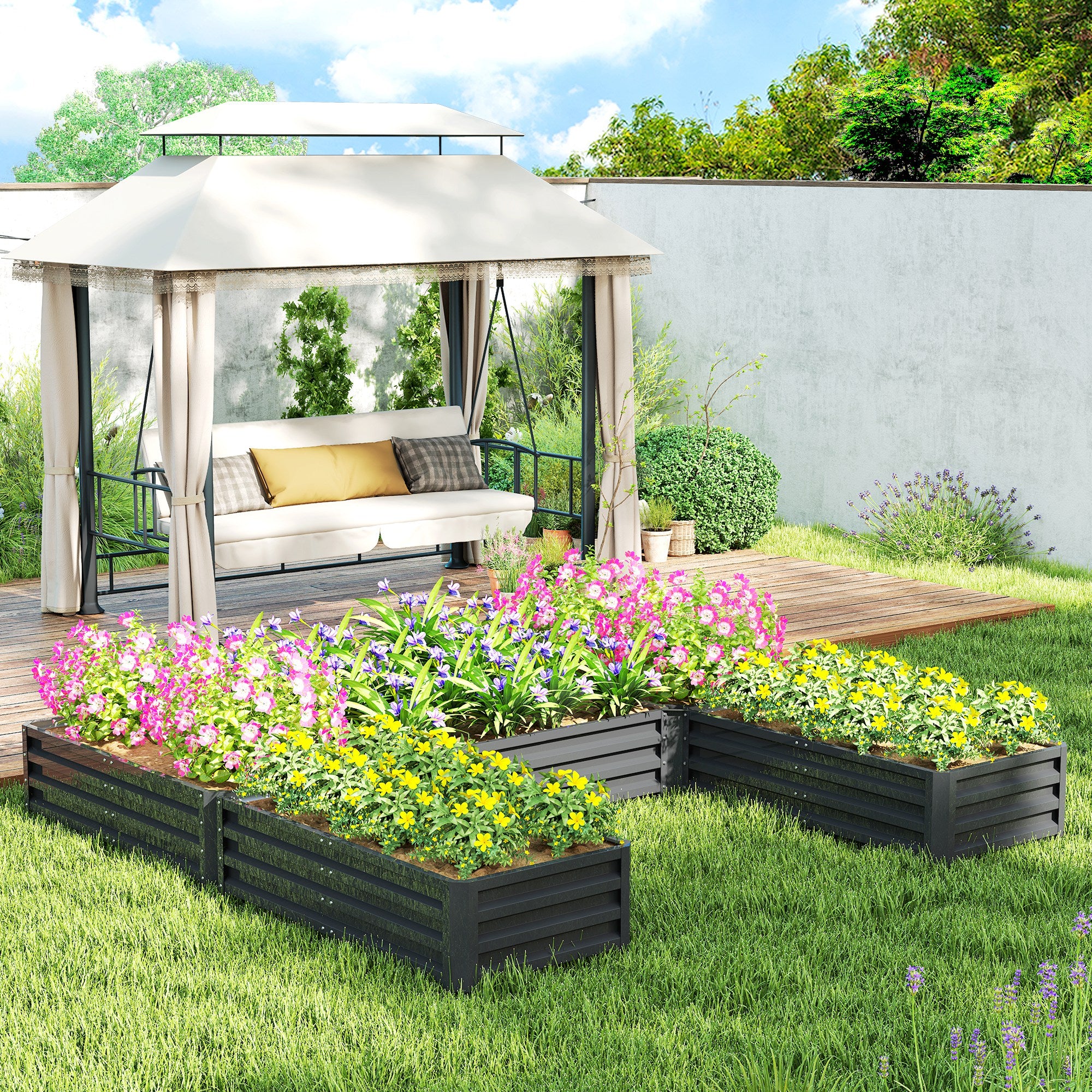 Steel Raised Garden Bed, Set of 5 Large Box Planters for Outdoor Plants Vegetables Flowers Herbs, 8x8x1ft, Dark Grey Raised Garden Beds at Gallery Canada