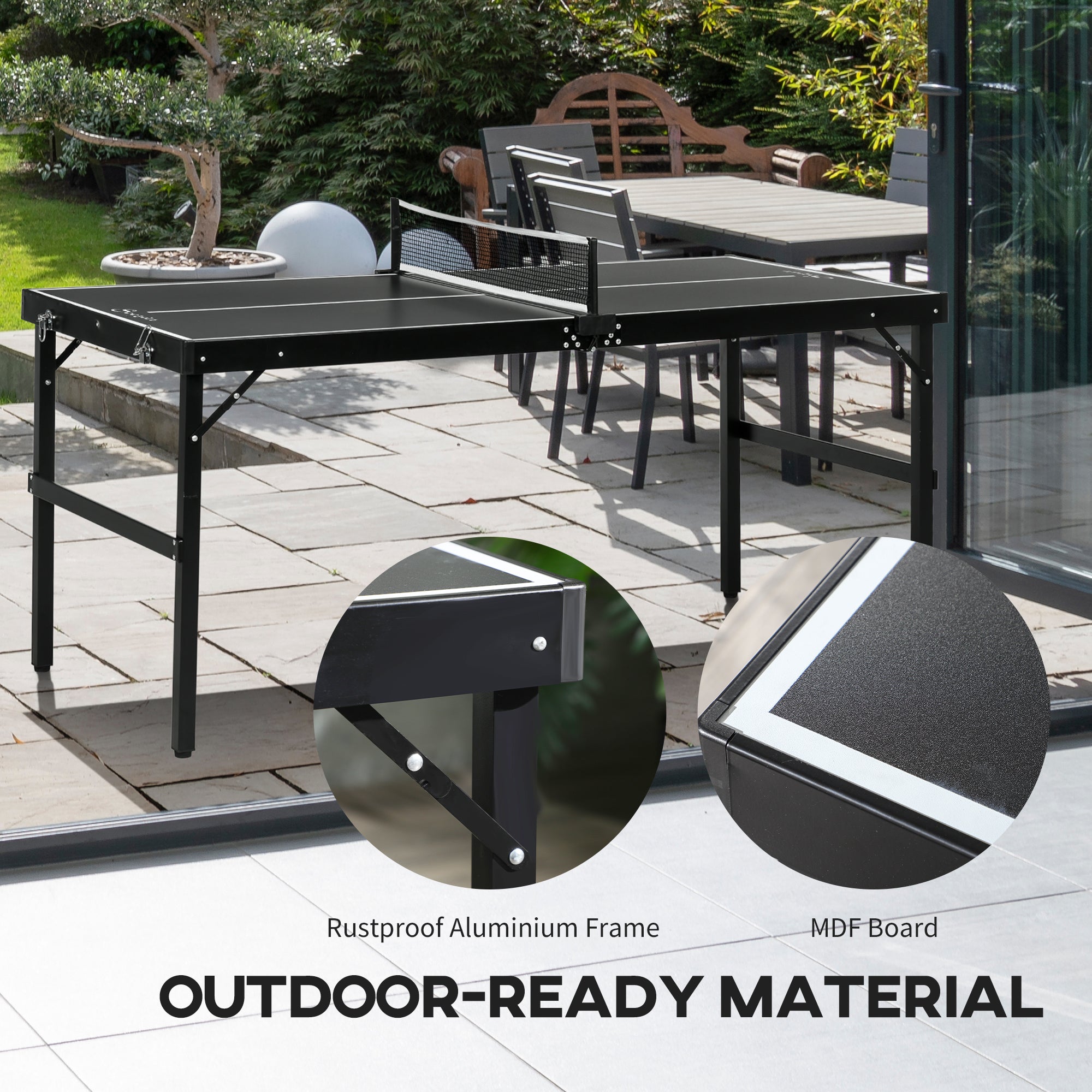 Mini Folding Table Tennis Table with Aluminium Frame, Portable Outdoor Ping Pong Table with Net for Indoor Outdoor Garden Camping, Black Game Tables at Gallery Canada