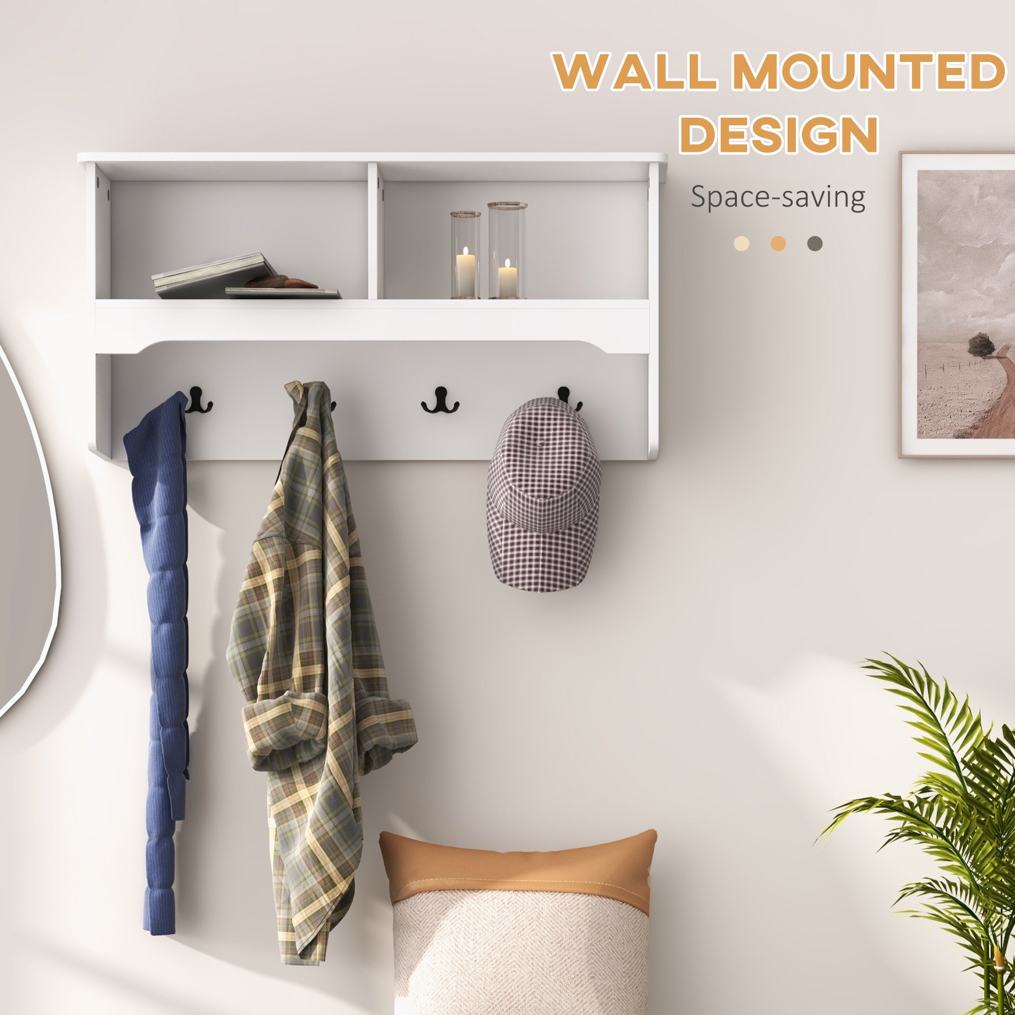 Wall Mounted Coat Rack with Shoe Storage Bench, Hall Tree and Bench, Clothes Hanger Rack with Shelves for Hallway White Clothing Storage   at Gallery Canada