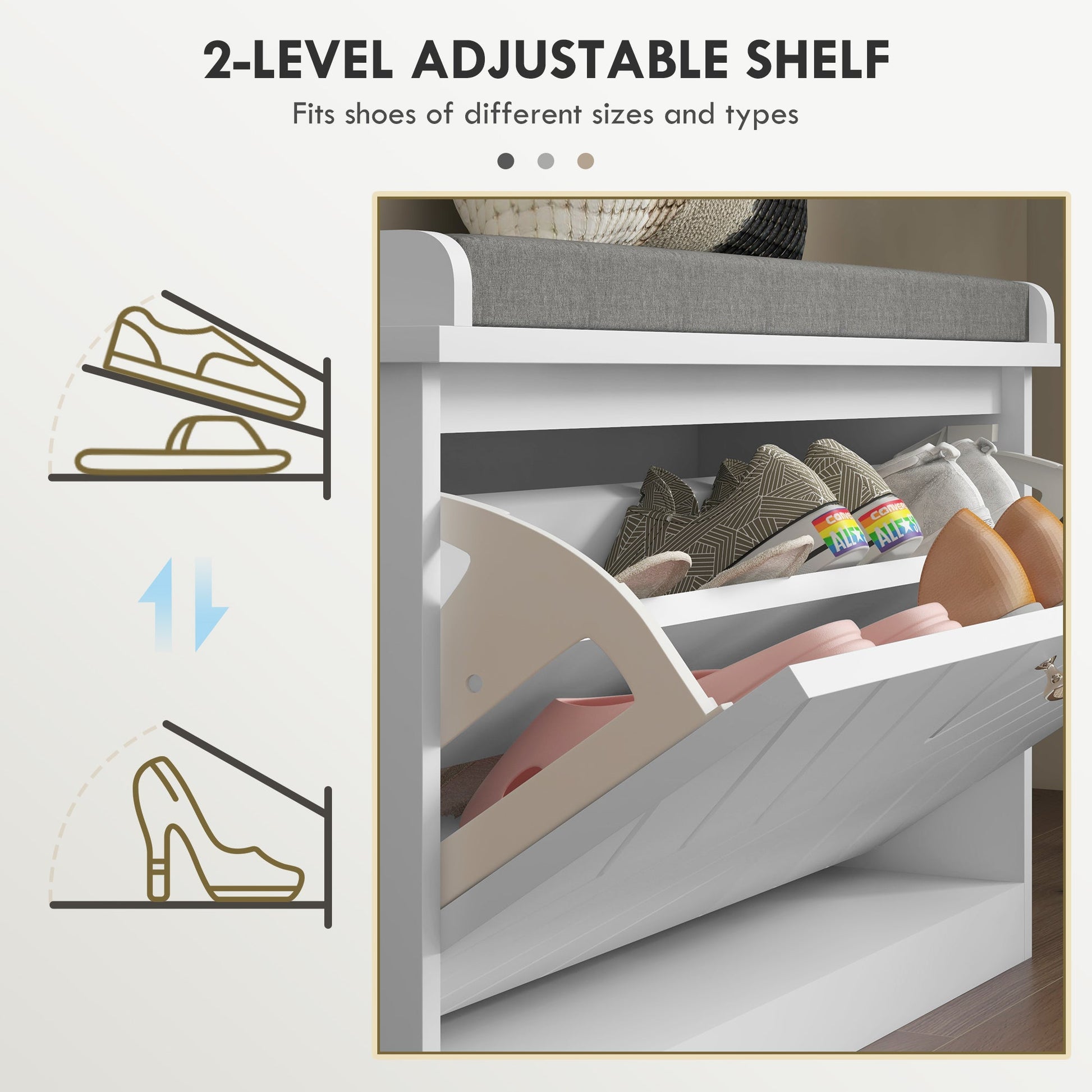 Shoe Storage with Seat, Upholstered Hallway Bench, Shoe Bench with Flip Drawer and Adjustable Shelf for 8 Pairs of Shoes Shoe Storage Cabinets & Racks   at Gallery Canada