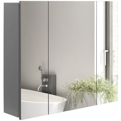 Wall Mounted Mirror Cabinet, Bathroom Medicine Cabinet with Mirror, 3 Doors and Adjustable Shelves, Gray Mirror Medicine Cabinets   at Gallery Canada