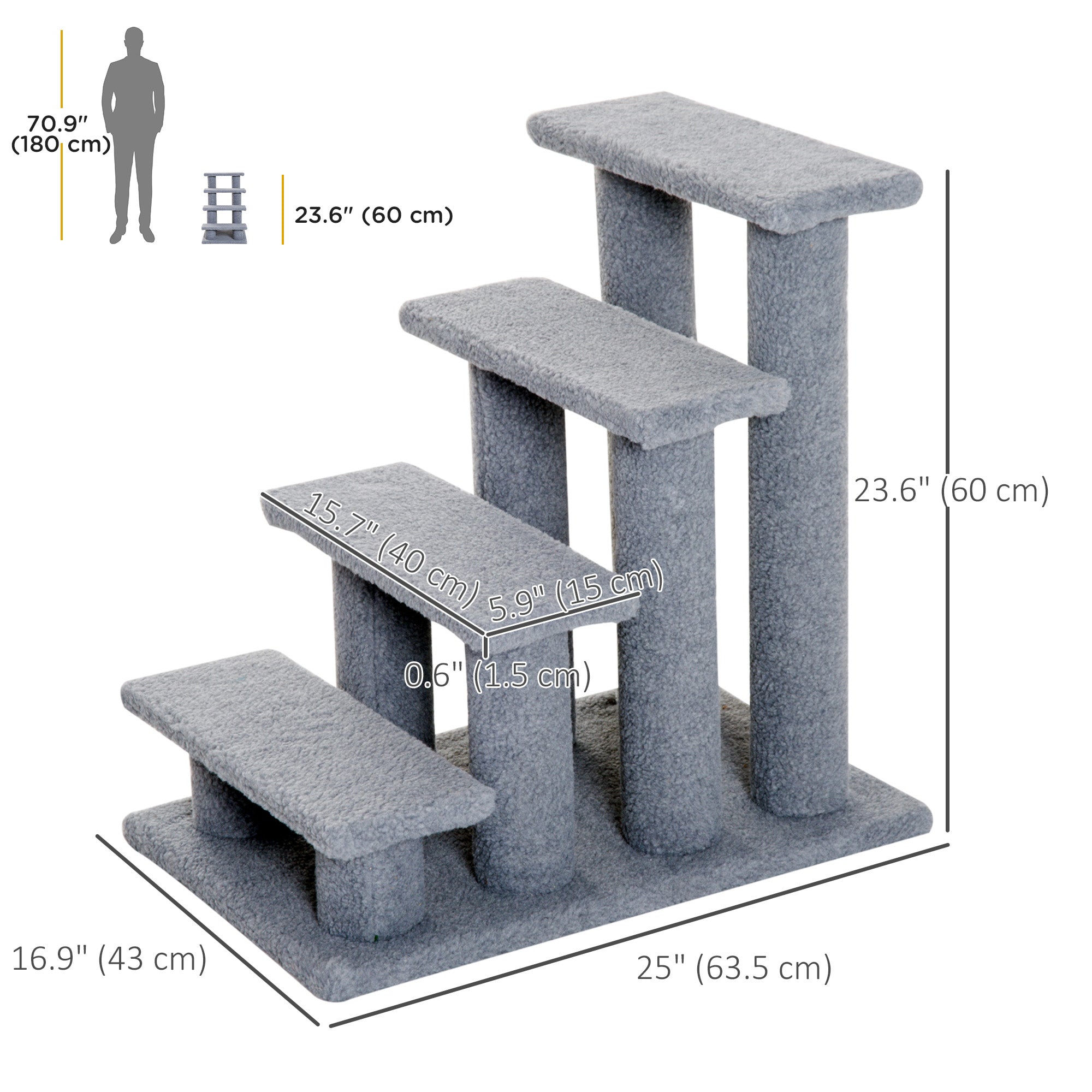 4-Step Multi-Level Carpeted Cat Scratching Post Pet Stairs, Grey Cat Stairs at Gallery Canada