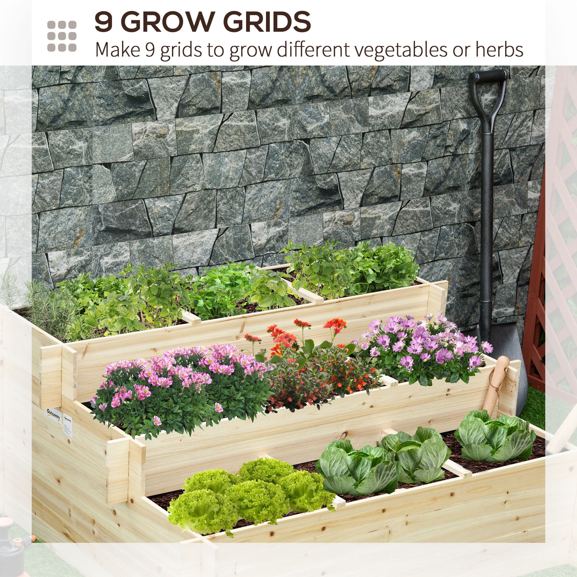 3 Tier Raised Garden Bed with 9 Grow Grids and Bed Liner for Garden, Outdoor to Vegetables, Flowers, Natural Raised Garden Beds at Gallery Canada