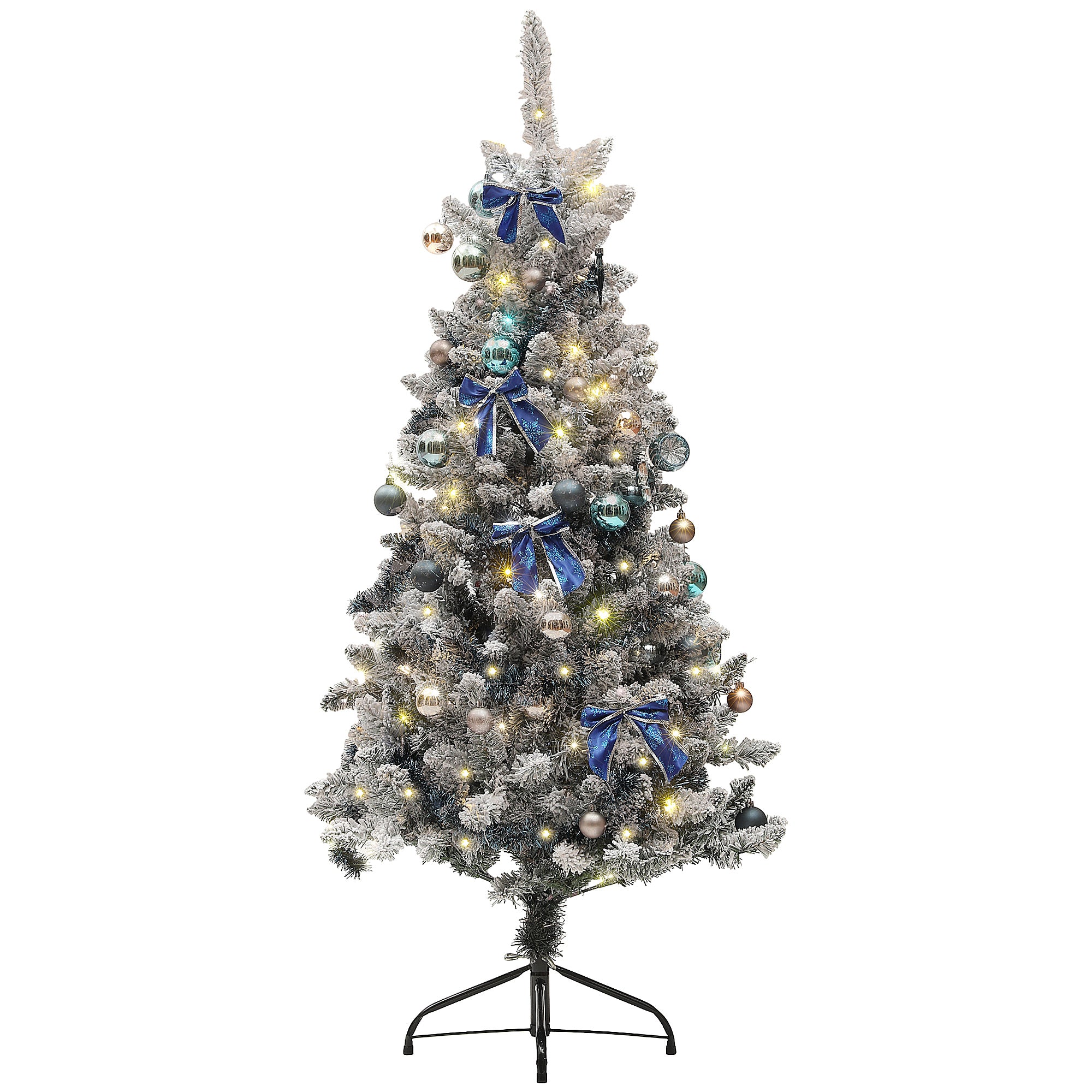 5ft Prelit Artificial Christmas Tree with Blue Ornaments, Flocked Christmas Tree with LED Lights for Holiday Pre Lit Christmas Trees   at Gallery Canada