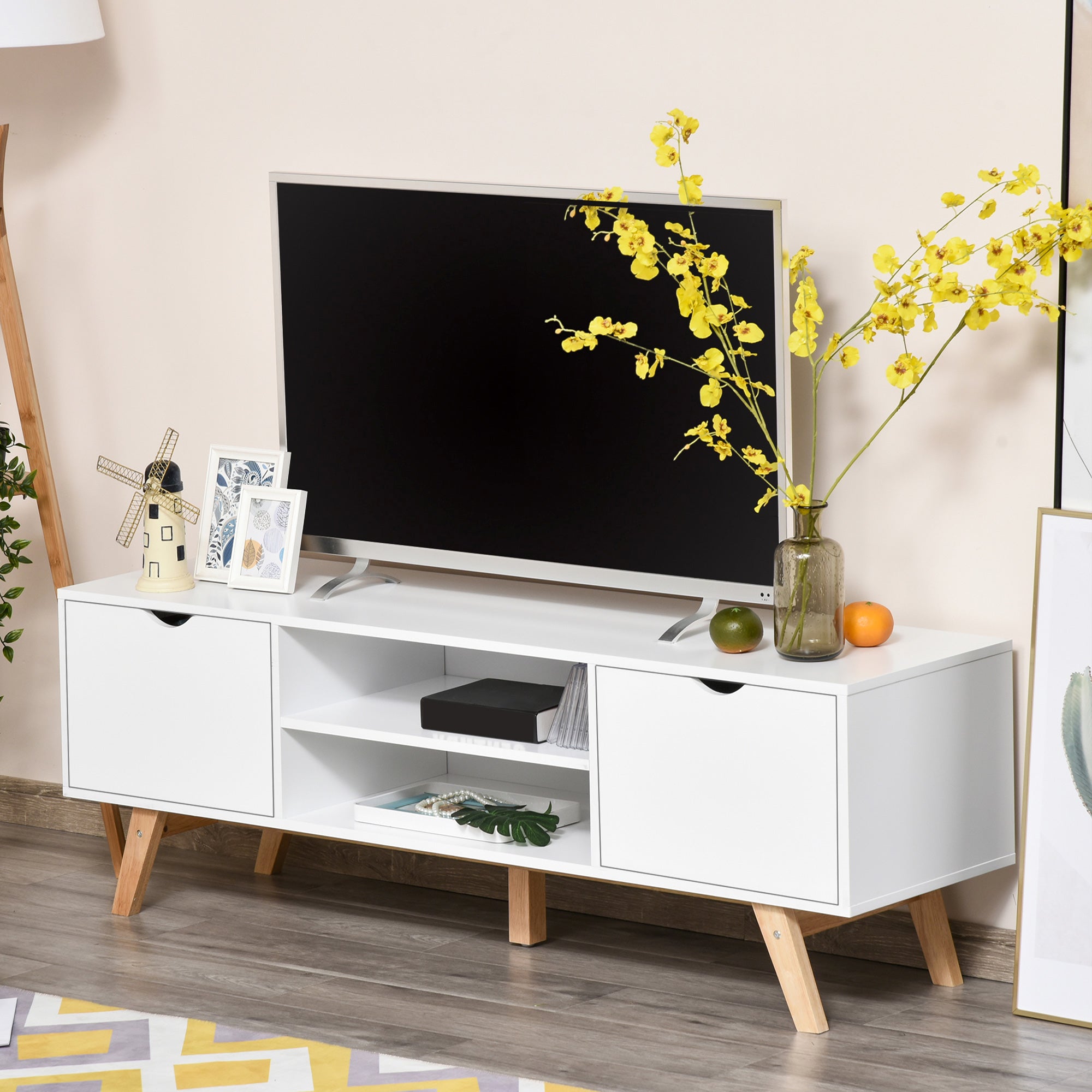 Modern Wooden TV Stand with 2 Storage Cabinet Stand for TV's up to 65