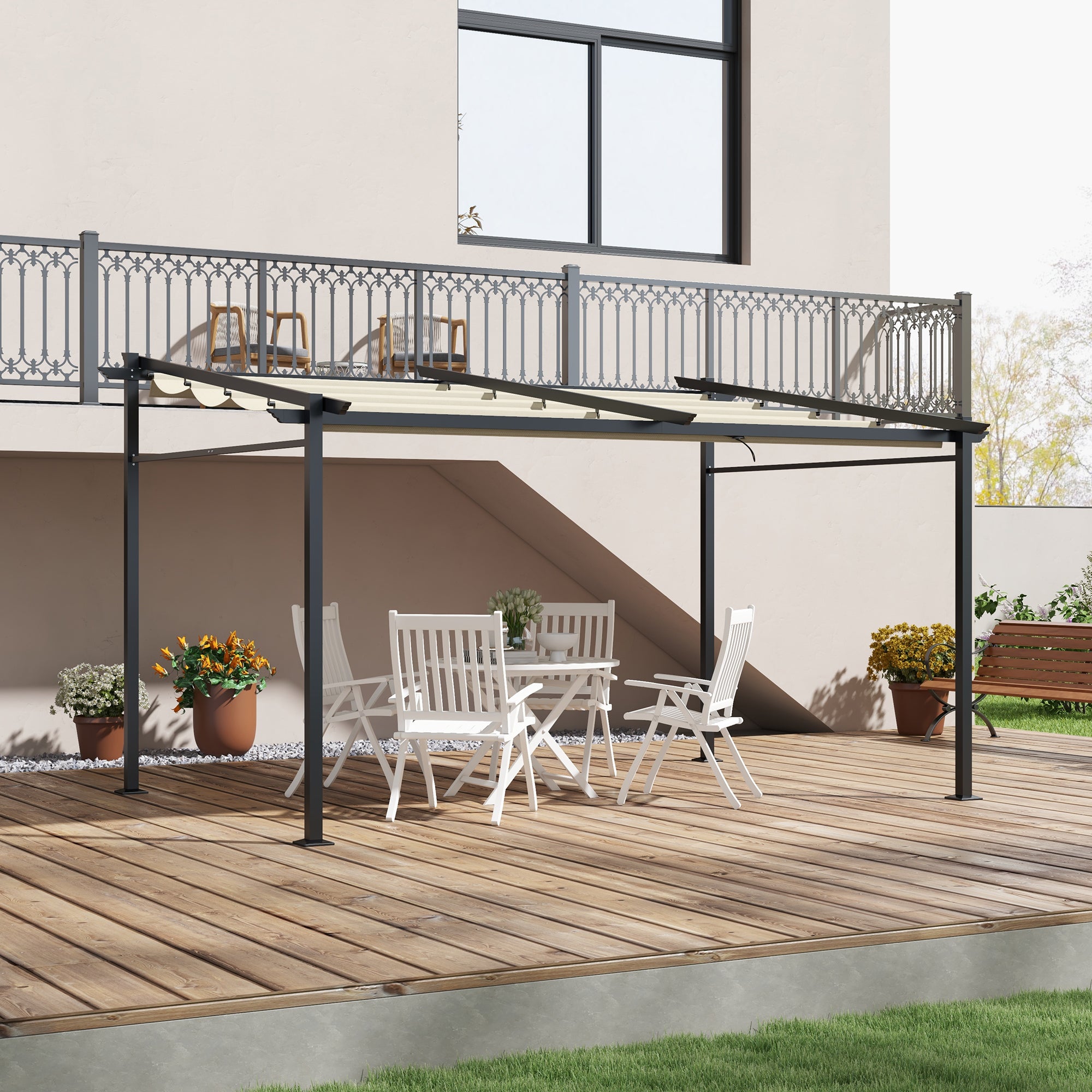 Metal Pergola with Sliding Roof Canopy, Retractable Pergola Canopy, 10' x 13', Beige Pergolas at Gallery Canada