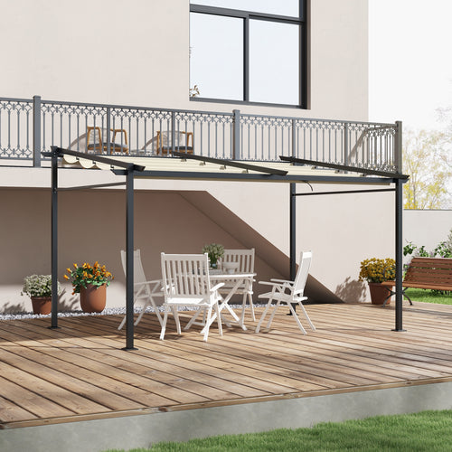 Metal Pergola with Sliding Roof Canopy, Retractable Pergola Canopy, 10' x 13', Beige