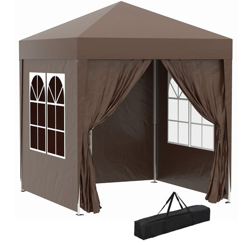 6.6'x6.6' Pop Up Canopy Tent with Sidewalls, Instant Sun Shelter Camping Gazebo with Carry Bag, Brown