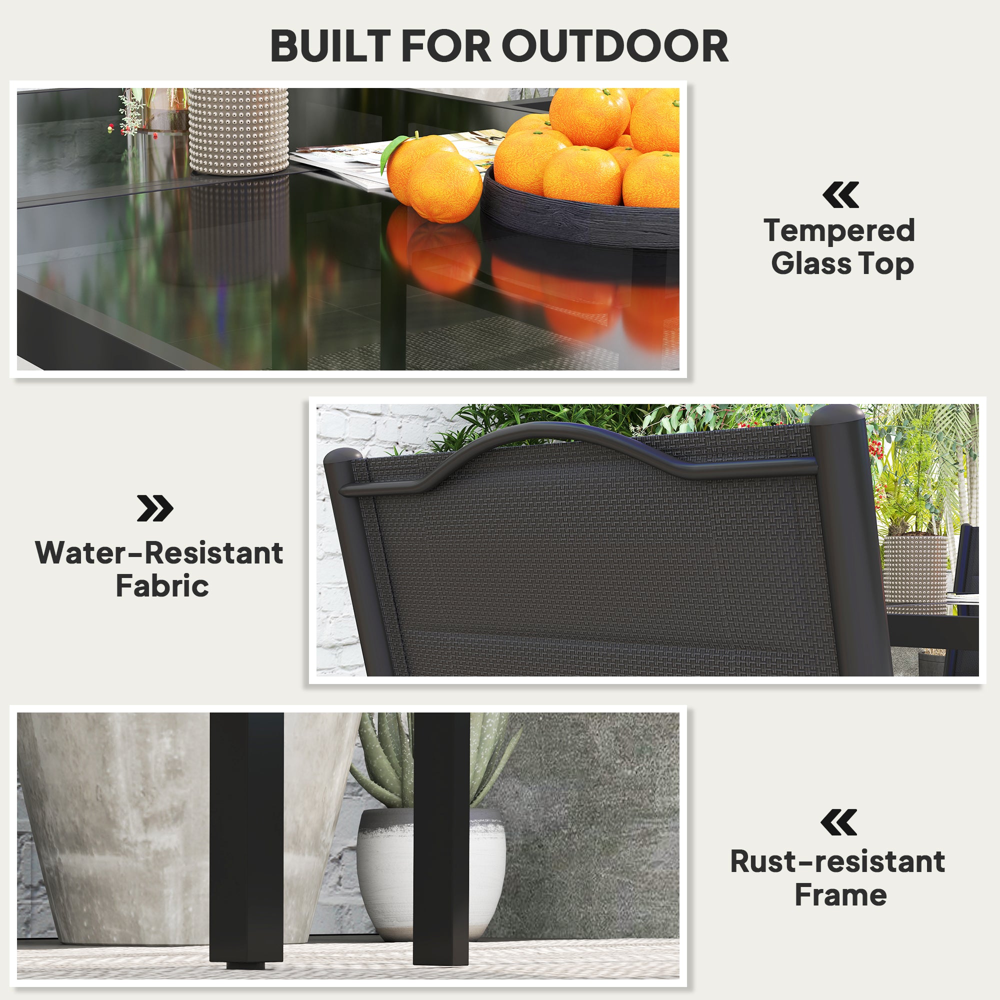 5 Piece Outdoor Dining Set w/ 4 Stackable Chairs, Rectangle Table, Tempered Glass Top, Steel Frame, Black Outdoor Dining Sets at Gallery Canada