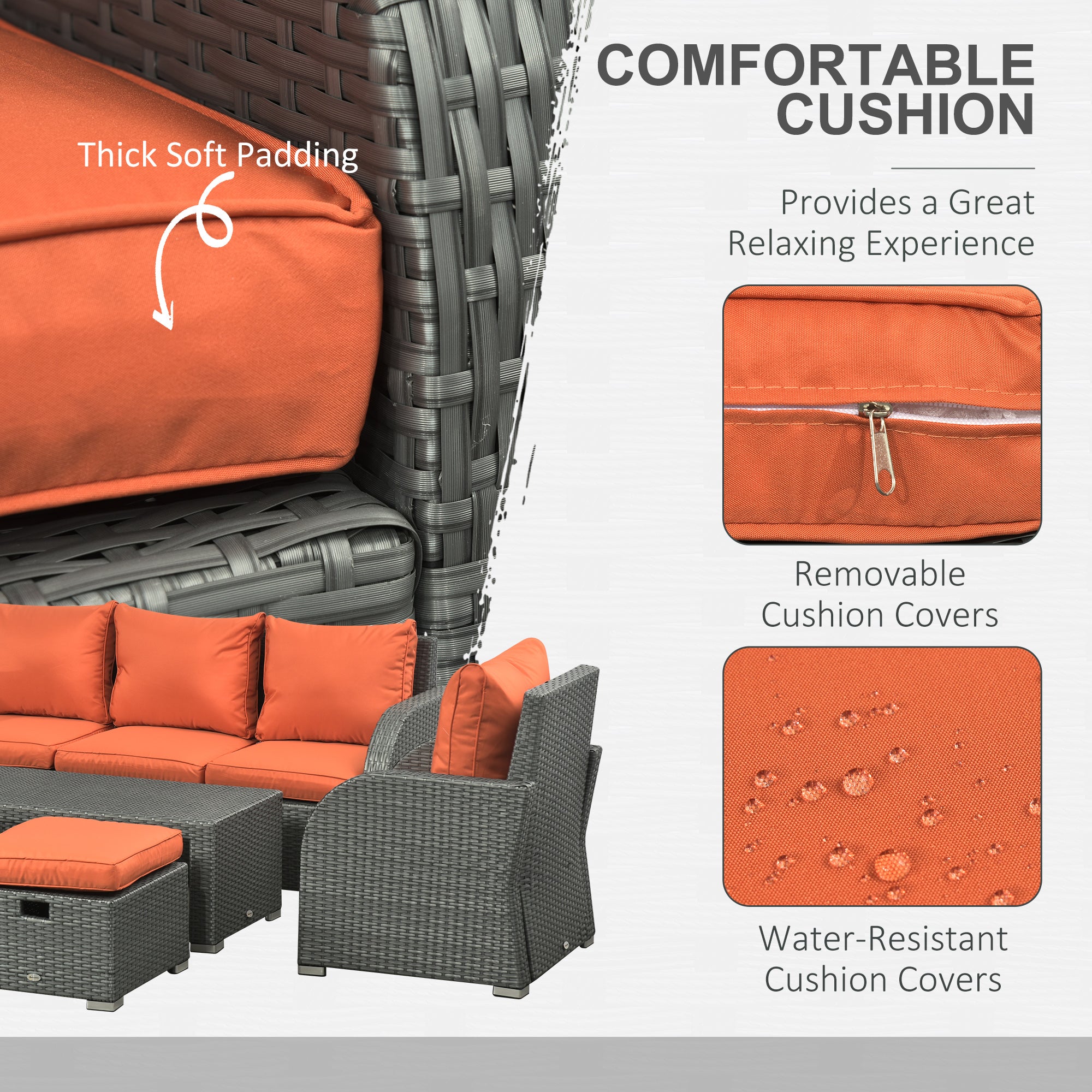 Patio Furniture with Cushions, 6 Pieces PE Wicker Patio Sectional Furniture Conversation Set w/ a Three-Seat Sofa, 2 Recliner Chairs, 2 Footstools &; Table, Orange Patio Furniture Sets at Gallery Canada