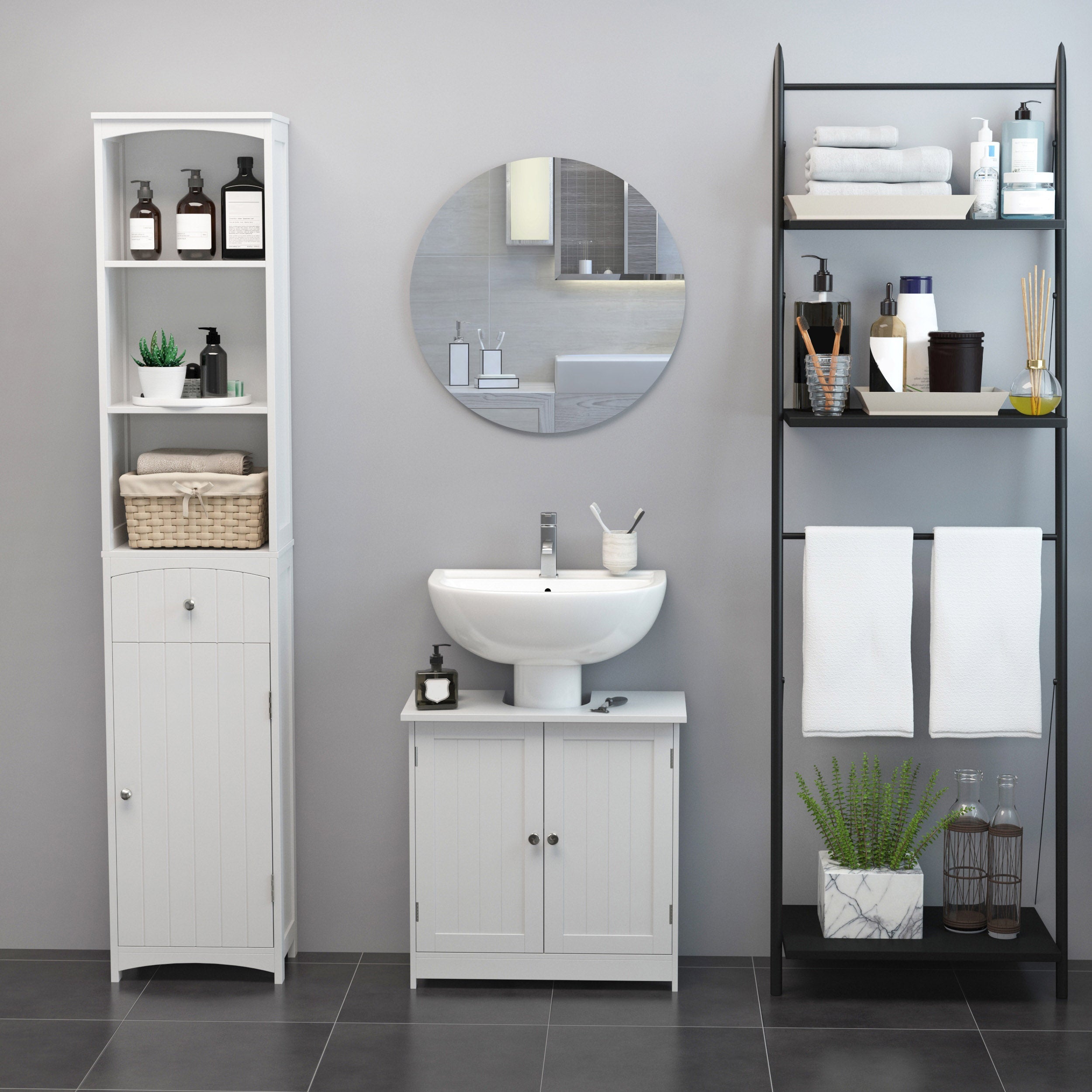 Under Sink Bathroom Cabinet with 2 Doors and Shelf, Pedestal Sink Bathroom Vanity Furniture, White Bathroom Cabinets   at Gallery Canada