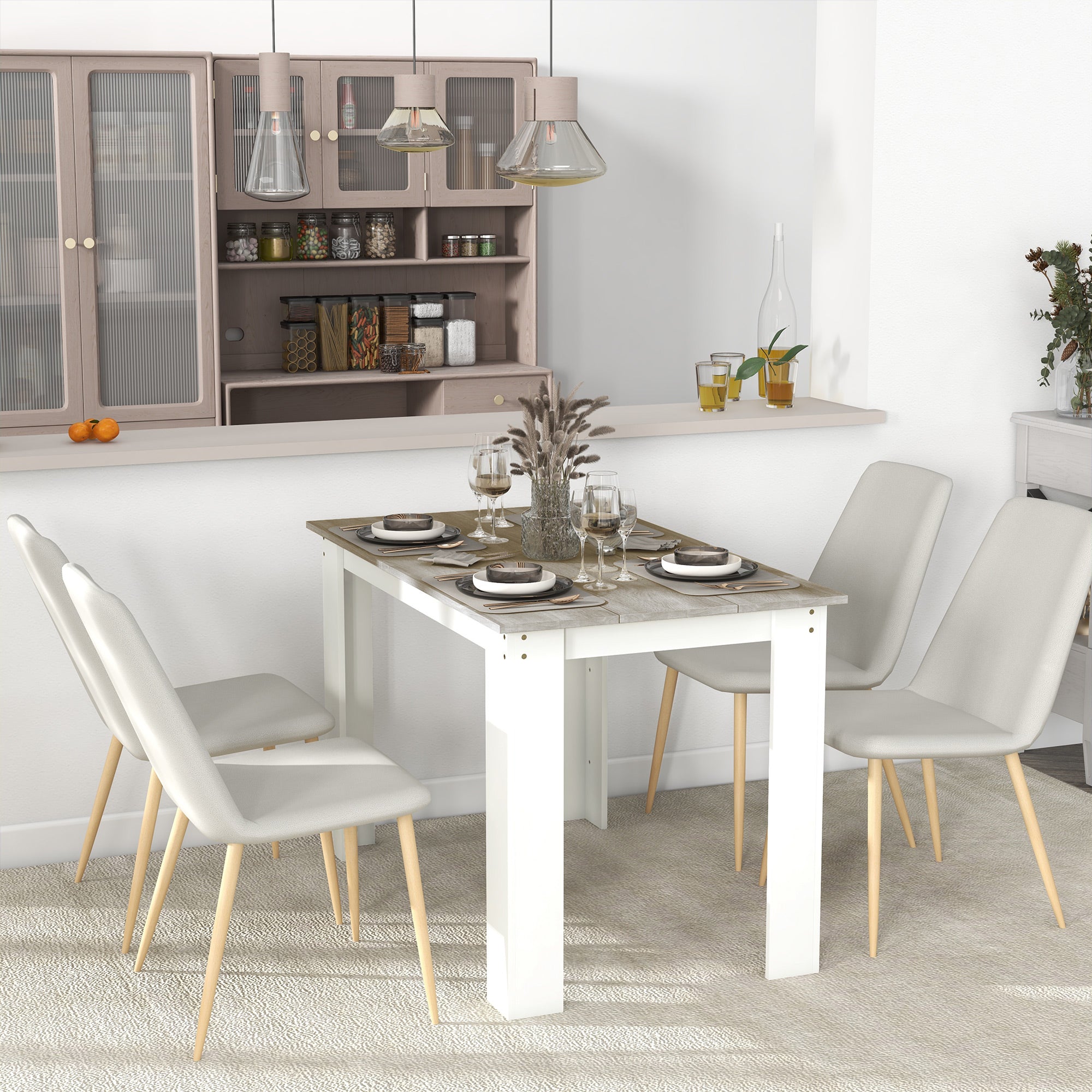 Kitchen Table for 4-6 People, Dining Table with Veneered Top for Dining Room, Grey Dining Tables   at Gallery Canada