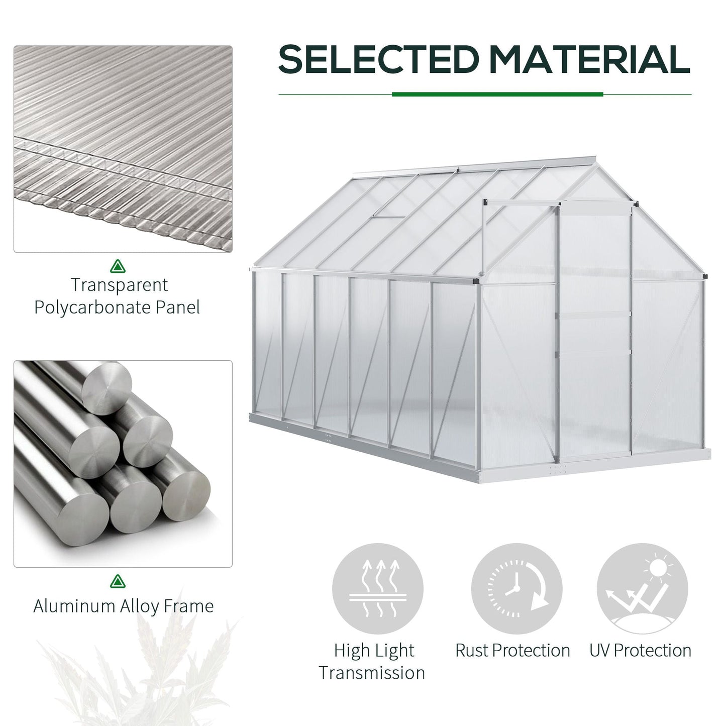 6' x 12' x 6.5' Walk-in Greenhouse, Polycarbonate Greenhouse with Adjustable Roof Vent, Base, Sliding Door, Clear Walk In Greenhouses   at Gallery Canada