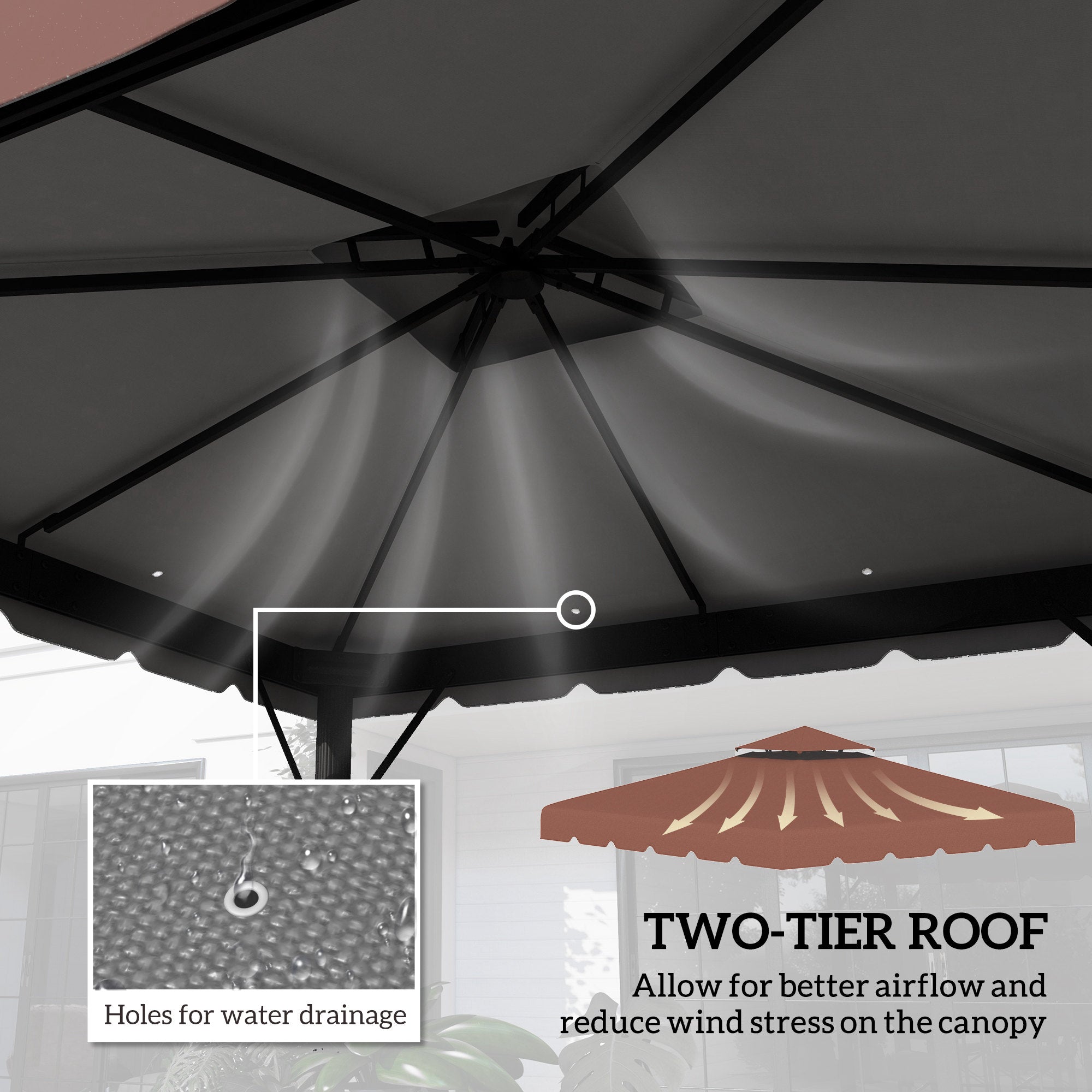 9.8' x 9.8' Gazebo Replacement Canopy, Gazebo Top Cover with Double Vented Roof for Garden Patio Outdoor TOP ONLY, Coffee Gazebo Canopy Replacement at Gallery Canada