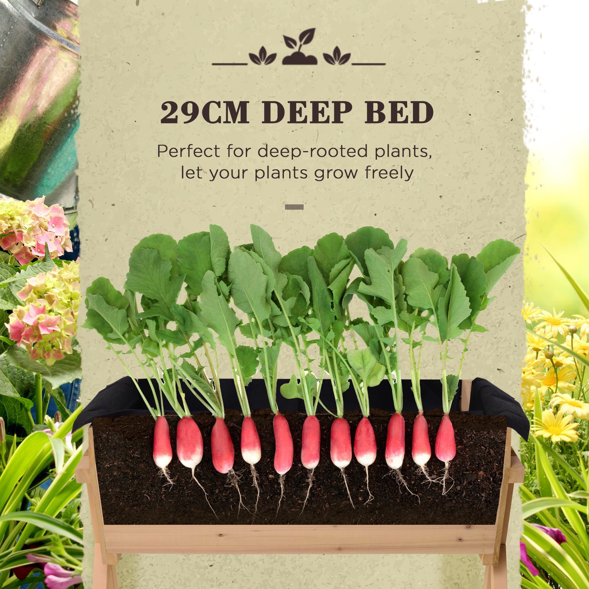 39'' x 28'' Raised Garden Bed with Legs, Elevated Wooden Planter Box with Bed Liner for Vegetables, Flowers Herbs, Backyard Patio Balcony Use Elevated Garden Beds at Gallery Canada