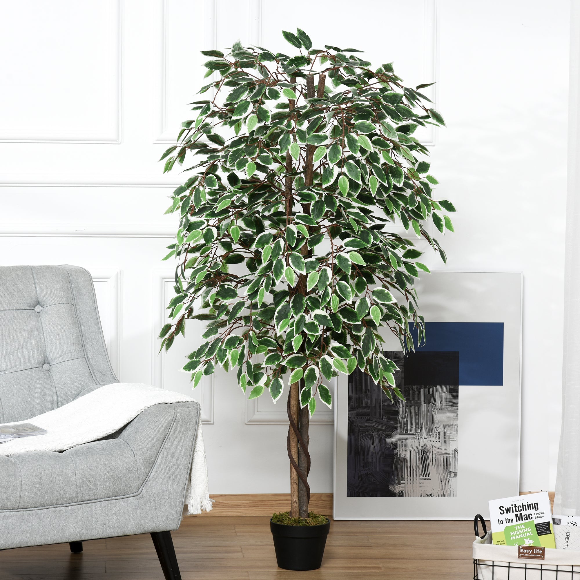 5.3ft Artificial Tree, Indoor Outdoor Fake Ficus with Pot, for Home Office Living Room Decor Artificial Trees   at Gallery Canada