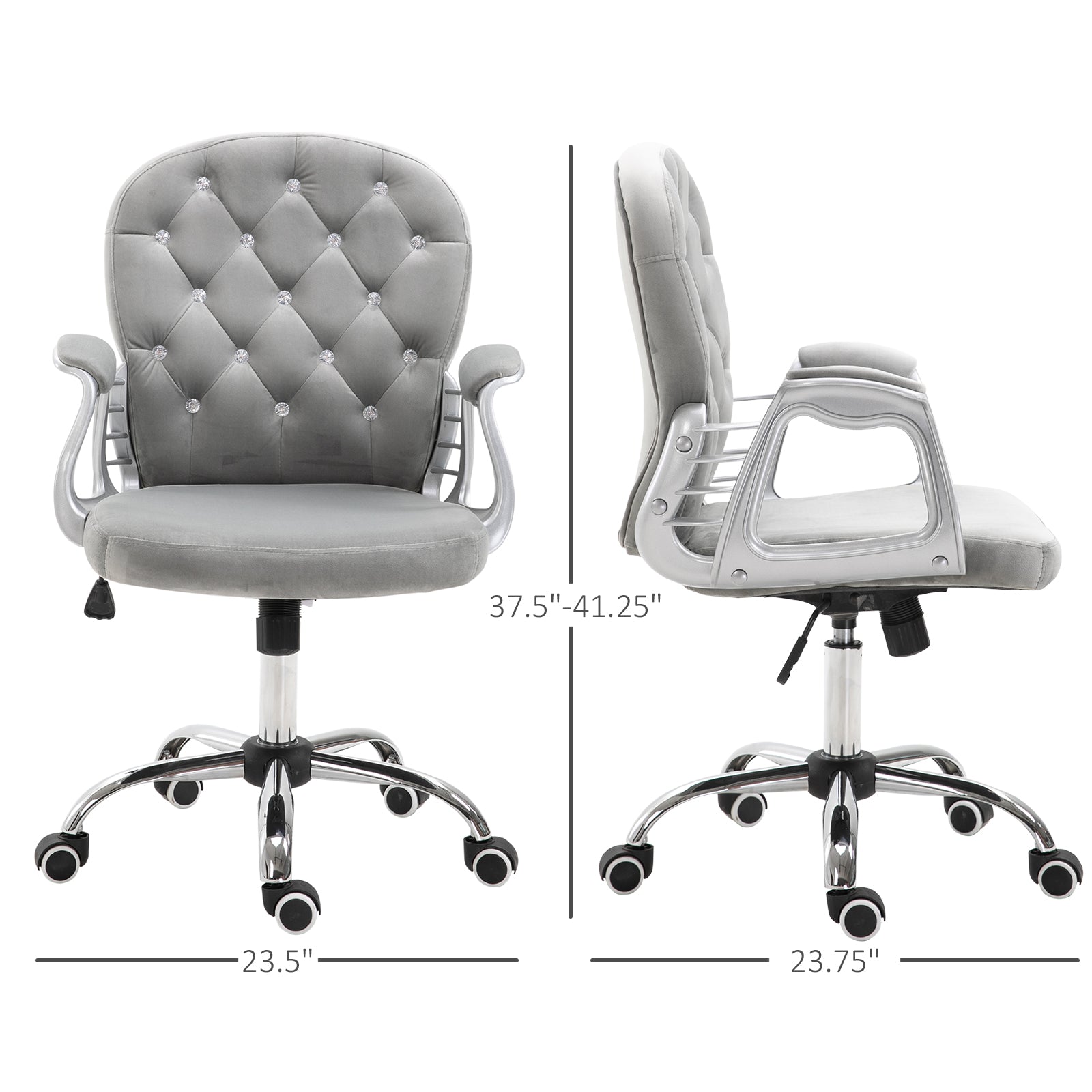 Velvet Vanity Office Chair, Button Tufted Swivel Chair with Adjustable Height, Padded Armrests and Tilt Function, Grey Task Chairs   at Gallery Canada