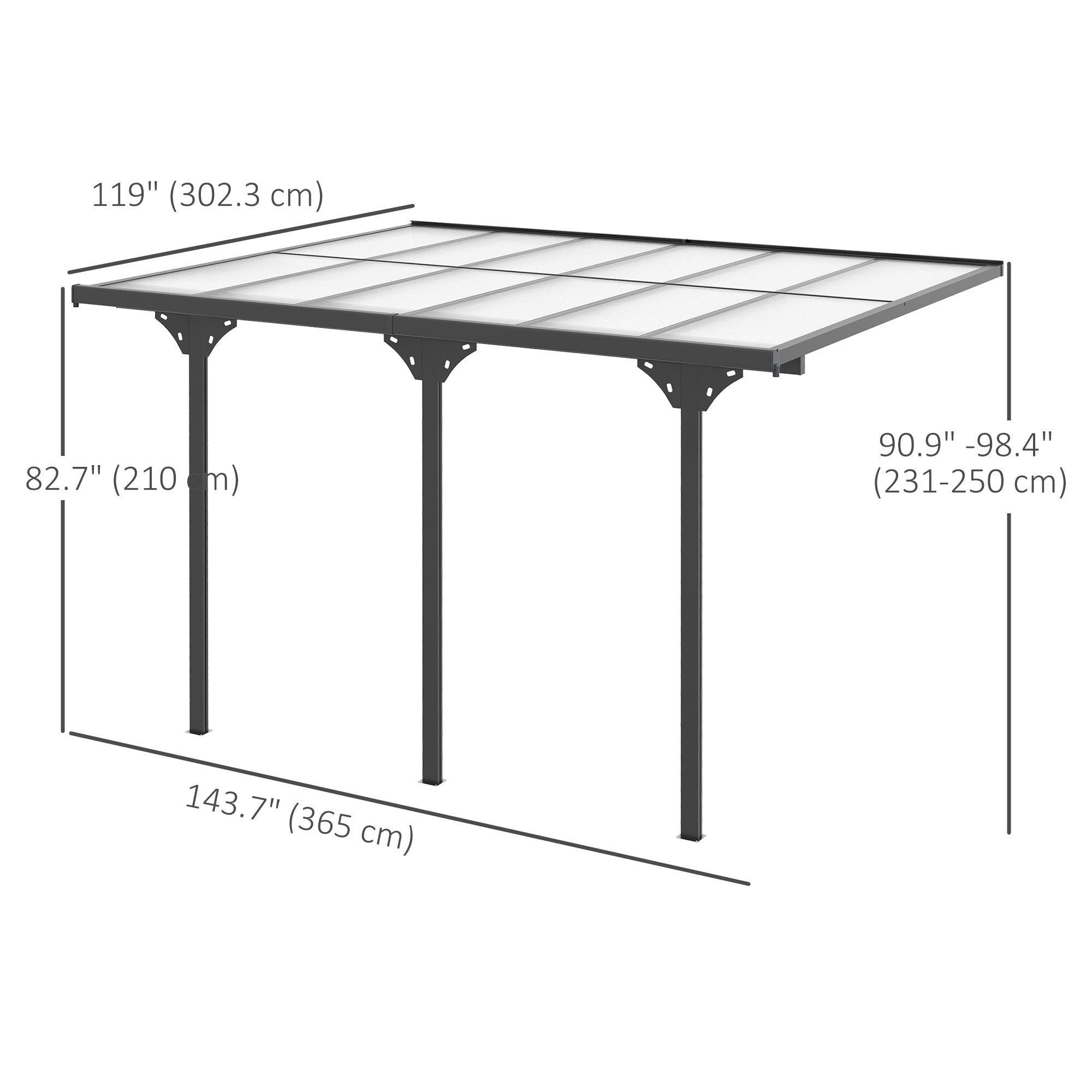 10' x 12' Outdoor Hardtop Pergola Gazebo with Polycarbonate Roof Adjustable Height, Aluminum Frame, UV Protection, Grey Pergolas at Gallery Canada