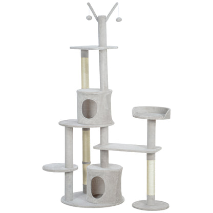 73.5" Cat Tree Tower with Scratching Posts, Condos, Bed, Multi-Level Platforms, Toy Balls, for Indoor Cats, Light Grey Cat Towers   at Gallery Canada