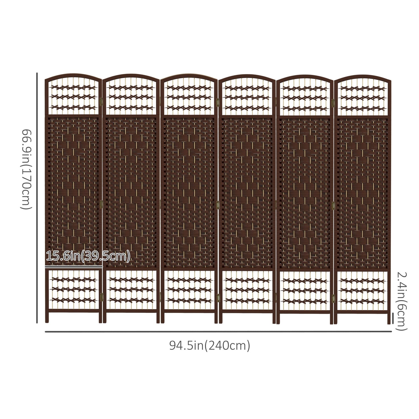 6 Panel Folding Room Divider, Portable Privacy Screen, Wave Fiber Room Partition for Home Office, Brown Room Dividers   at Gallery Canada