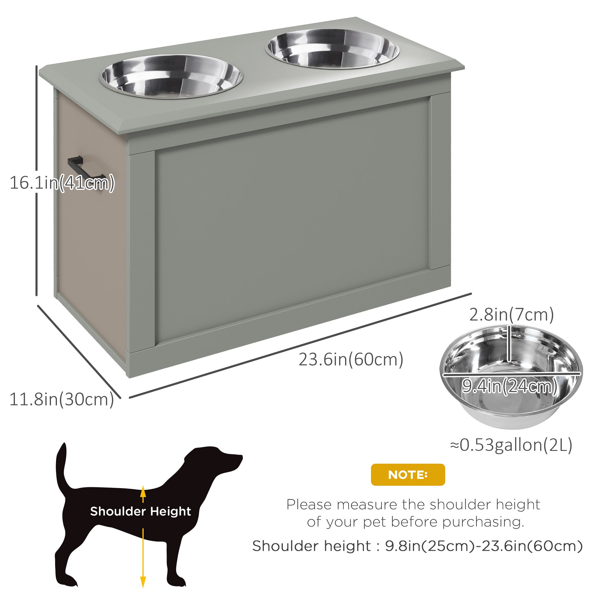 Elevated Dog Bowls with Storage for Large Dogs - 2 Stainless Steel Bowls, Grey Dog Bowls   at Gallery Canada