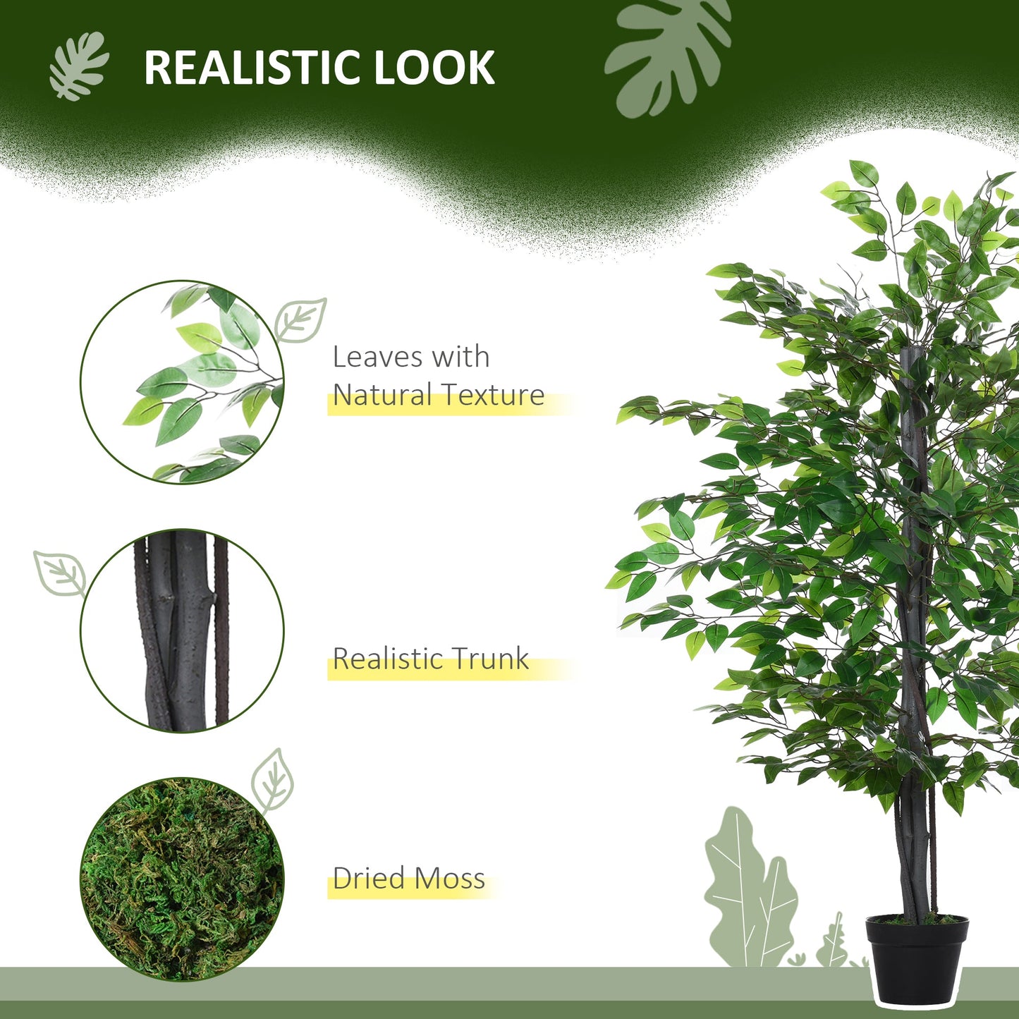 4.75FT Artificial Ficus Tree, Fake Tree with Leaves, Faux Plant in Nursery Pot for Indoor and Outdoor Decoration Artificial Trees   at Gallery Canada