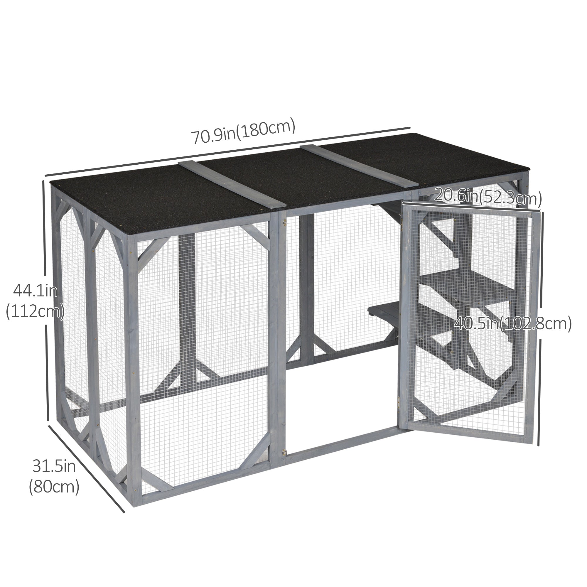 Multi-Level Wooden Cat Cage with Waterproof Roof, Lock, for Pets, Grey Outdoor Cat Enclosures   at Gallery Canada