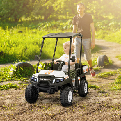 24V 2 Seater Electric Car for Kids w/ Remote Control, 4 Wheels Spring Suspension, Soft Start, Storage, Sunshade, White Electric Toy Cars White at Gallery Canada