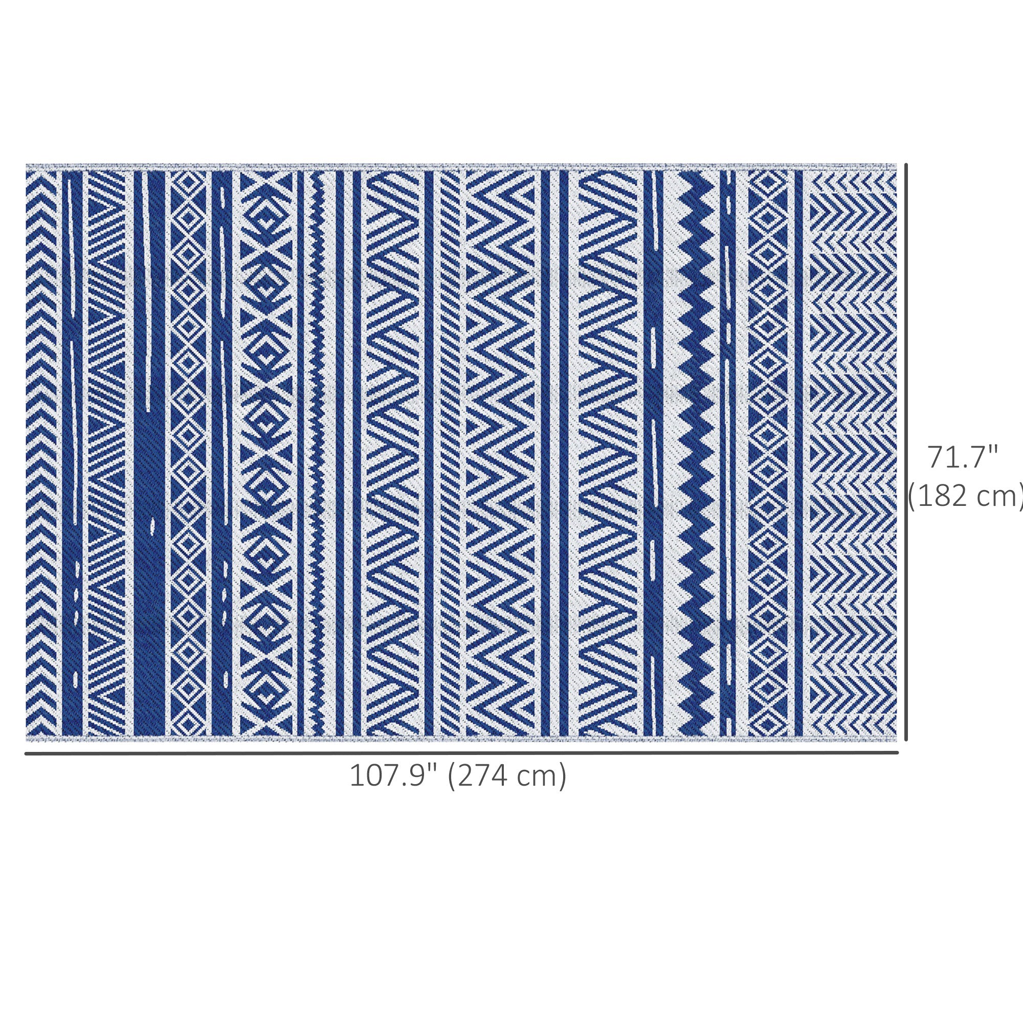 Reversible Outdoor Rug, Patio Floor Mat, 6' x 9' Plastic Rug for Backyard, Deck, Beach, Camping, Dark Blue and White Garden Decor at Gallery Canada