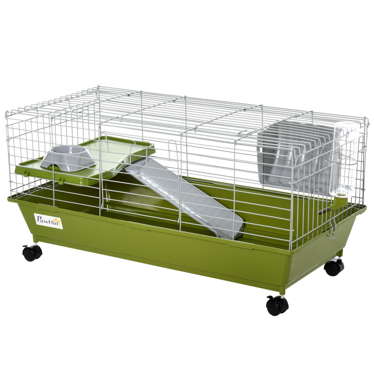 Small Animal Cage, Rolling Bunny Cage, Guinea Pig Cage with Food Dish, Water Bottle, Hay Feeder, Platform, Ramp, Green - Gallery Canada